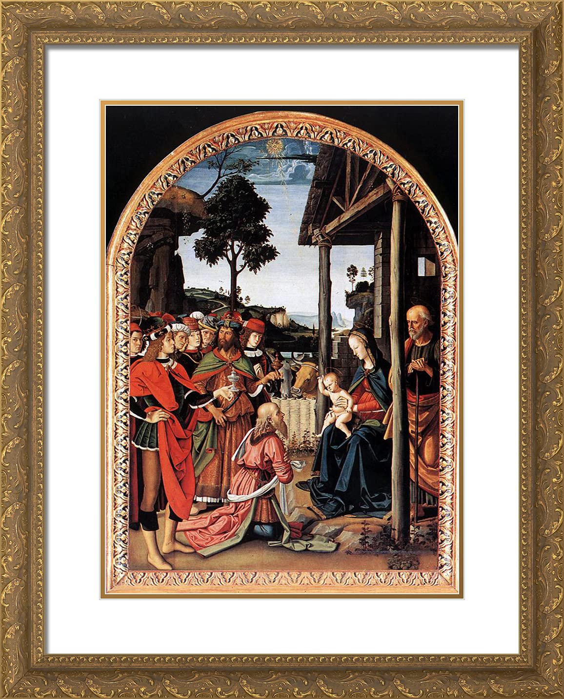 Pietro Perugino 'Moses Journey Into Egypt' 20x24 Gold Ornate Framed Art Print with Double Matting - Religious Renaissance Wall Art for Home, Church & Office Decor
