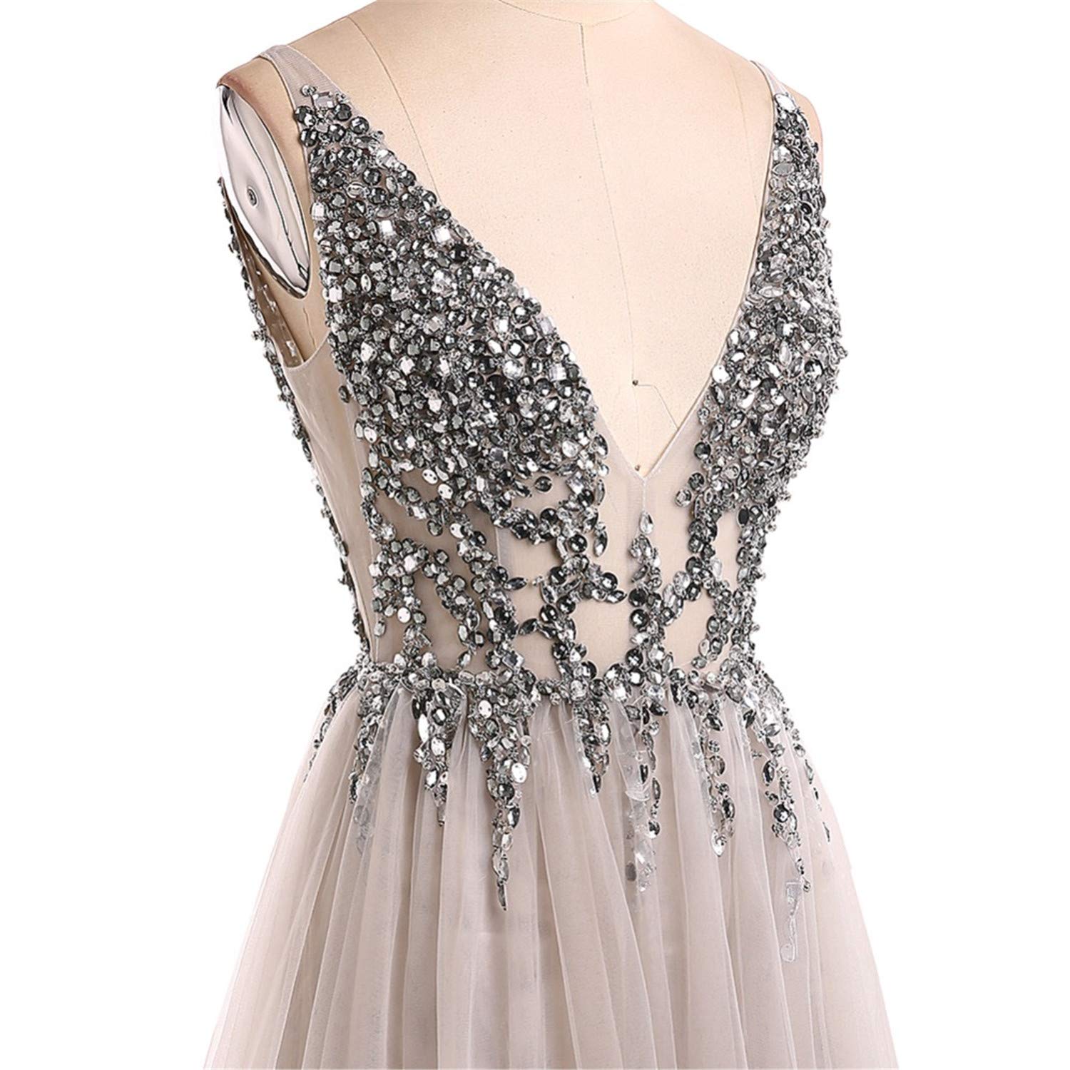 Elegant Beaded V-Neck Tulle Prom Dress for Women - Long Slit Evening Gown for Formal Events, Homecoming, and Special Occasions