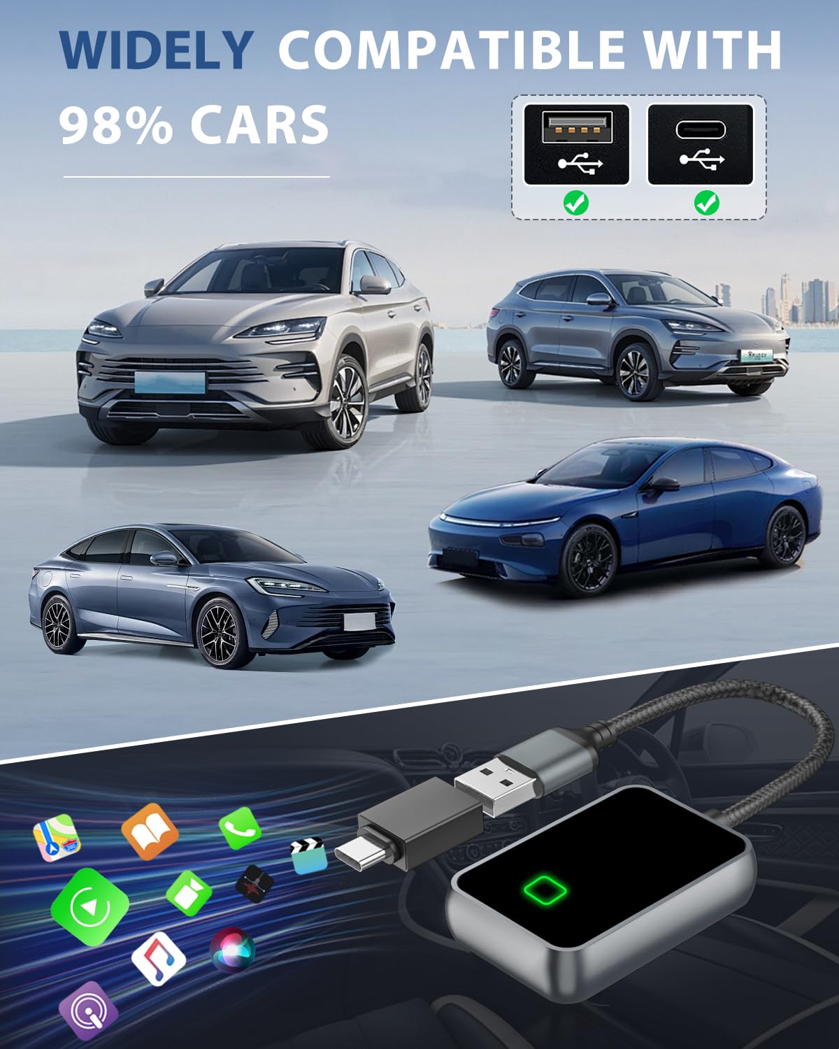 Wireless CarPlay Adapter for iPhone - Convert Wired to Wireless CarPlay Dongle, Plug & Play Bluetooth Adapter for Cars 2016+ & Built-in CarPlay - Perfect for Hands-Free Driving & Seamless Music Streaming