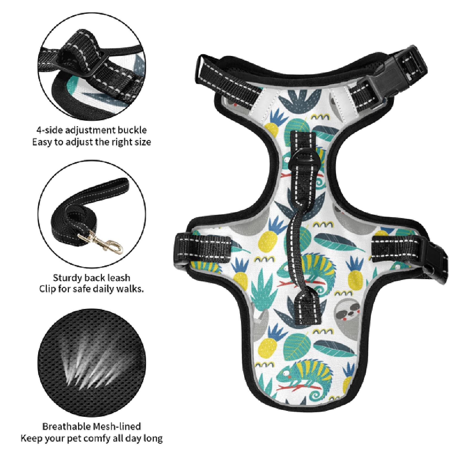 Xigua Sloth No-Pull Dog Harness - Reflective Breathable Pet Vest with Nylon Handle for Small & Medium Dogs - Perfect for Night Walks, Hiking & Outdoor Adventures