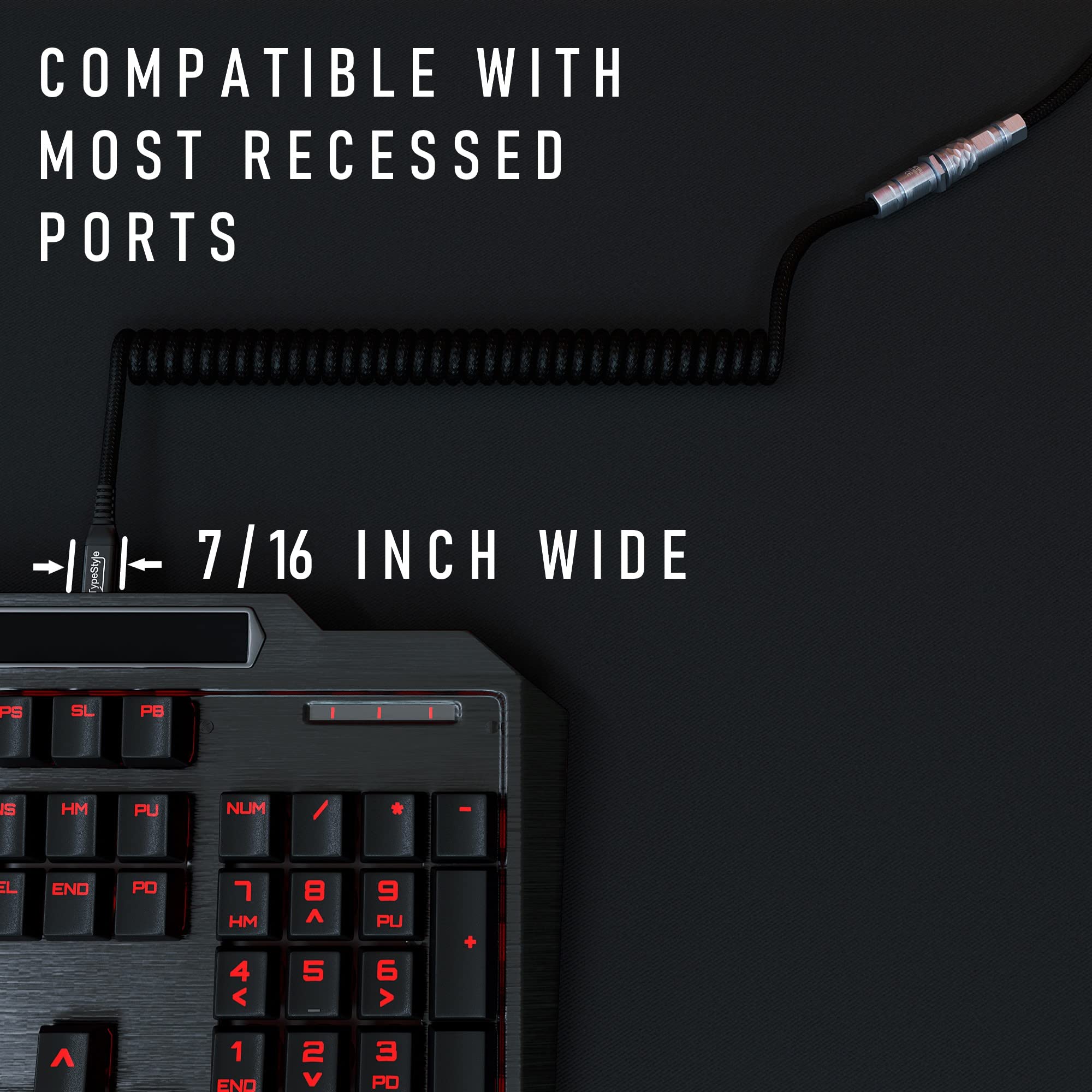 Premium Coiled USB-C Keyboard Cable for Mechanical Keyboards | Aviator Connector Gaming Accessory | Durable Braided Nylon Cable (Black) - Perfect for Gaming Setups, Home Office & Mechanical Keyboard Enthusiasts