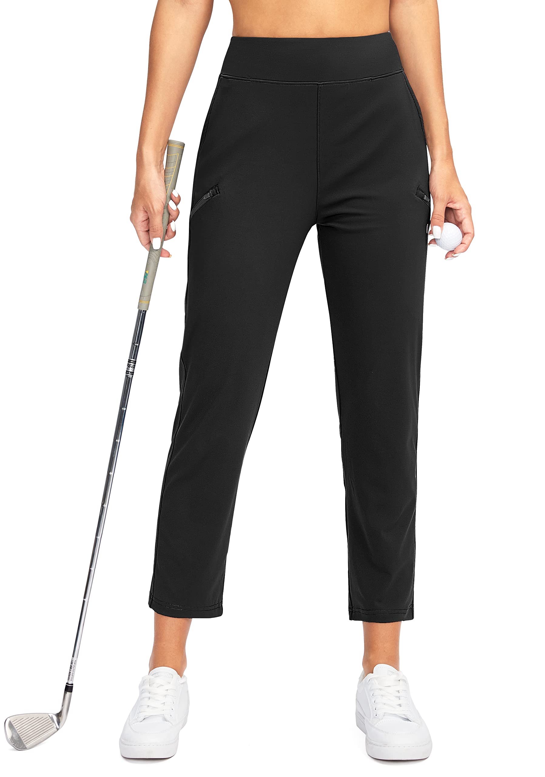 SANTINY Women's High Waisted Golf Pants - Stretch 7/8 Ankle Pants with 3 Zipper Pockets for Golf, Travel & Work | Comfortable & Stylish Active Wear for Women