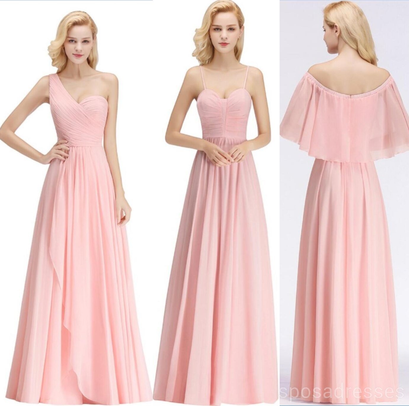Elegant Chiffon Blush Pink Bridesmaid Dresses - Mismatched Styles for Wedding Party, WG521 | Perfect for Bridal Showers, Formal Events & Special Occasions