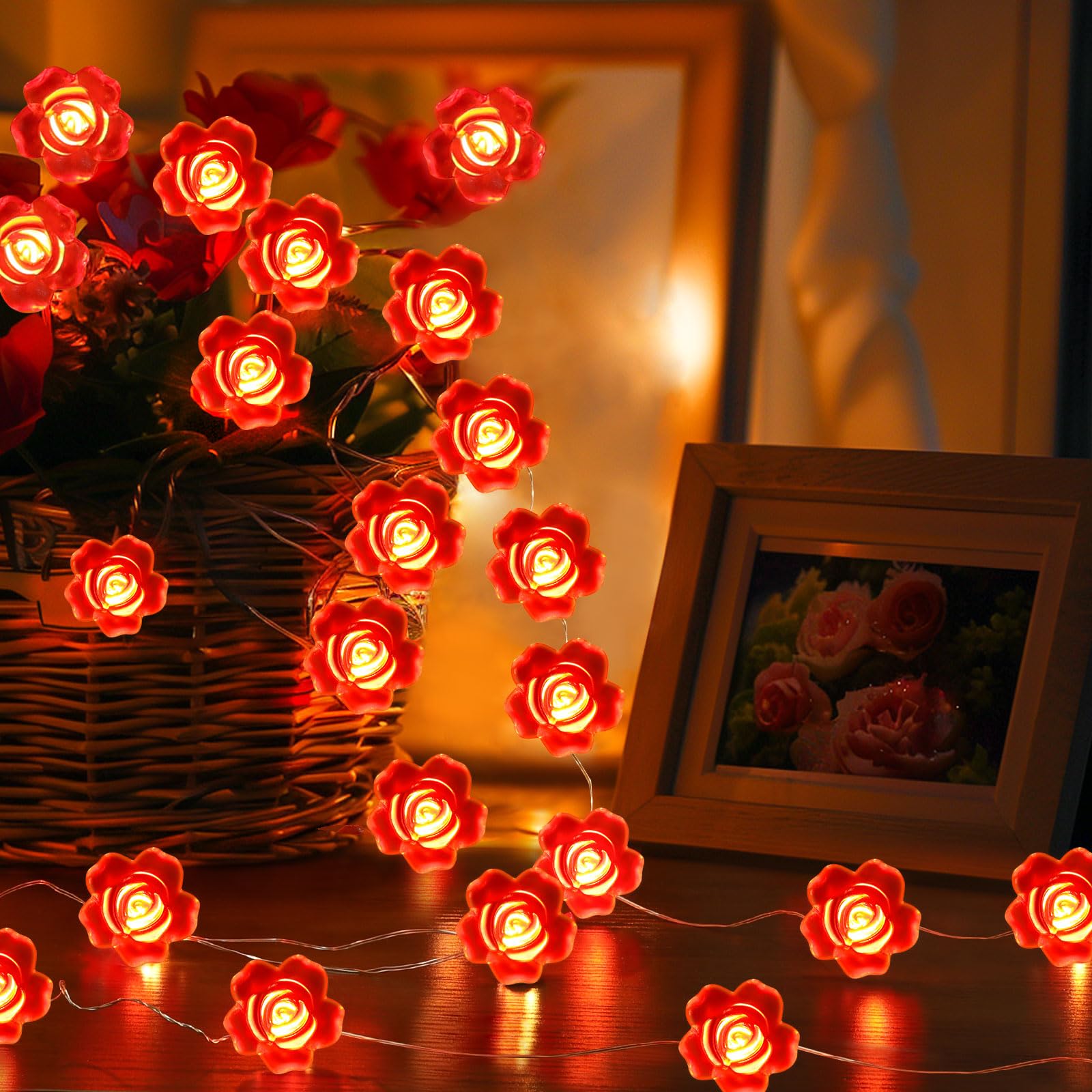 Valentine's Day LED Rose String Lights - 10FT 30 LED Battery Operated Fairy Lights for Indoor Outdoor Decor, Wedding, Party, Home & Room Decoration - Perfect for Romantic Ambiance, Anniversary Gifts & Holiday Lighting
