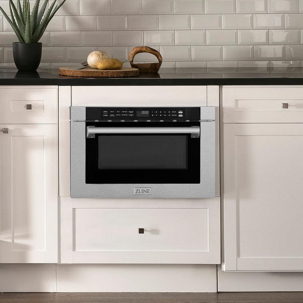 ZLINE 24 Inch Built-In Microwave Drawer - 1.2 Cu. Ft Stainless Steel with Traditional Handle (MWD 1 SS H) - Perfect for Modern Kitchens, Small Spaces & Seamless Cabinet Integration