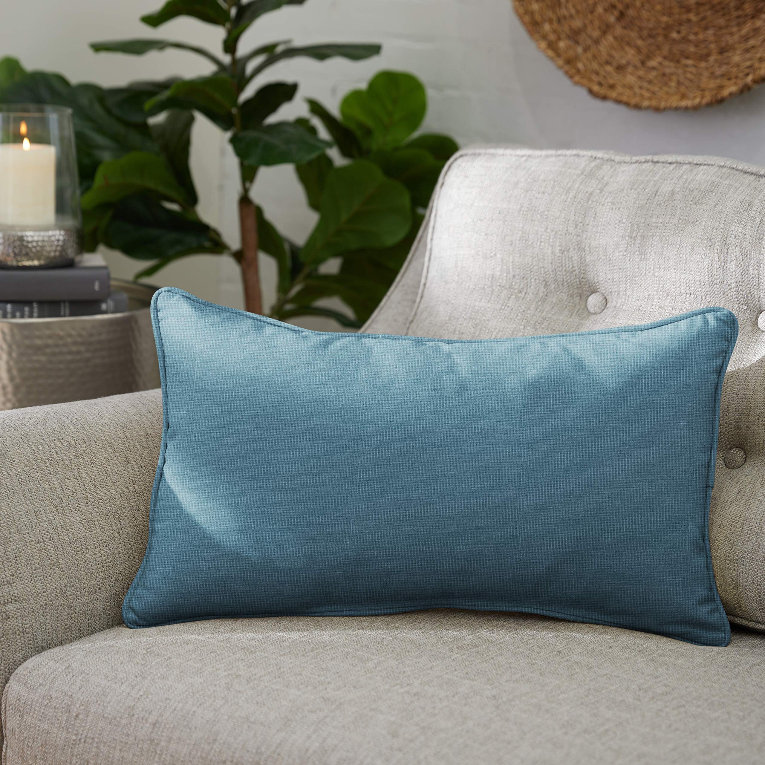 Sorra Home x Sunbrella - Waterproof Indoor Outdoor Lumbar Pillows (Set of 2) - Denim Blue - Perfect for Patio Furniture, Sofa, Bed & Poolside Lounge