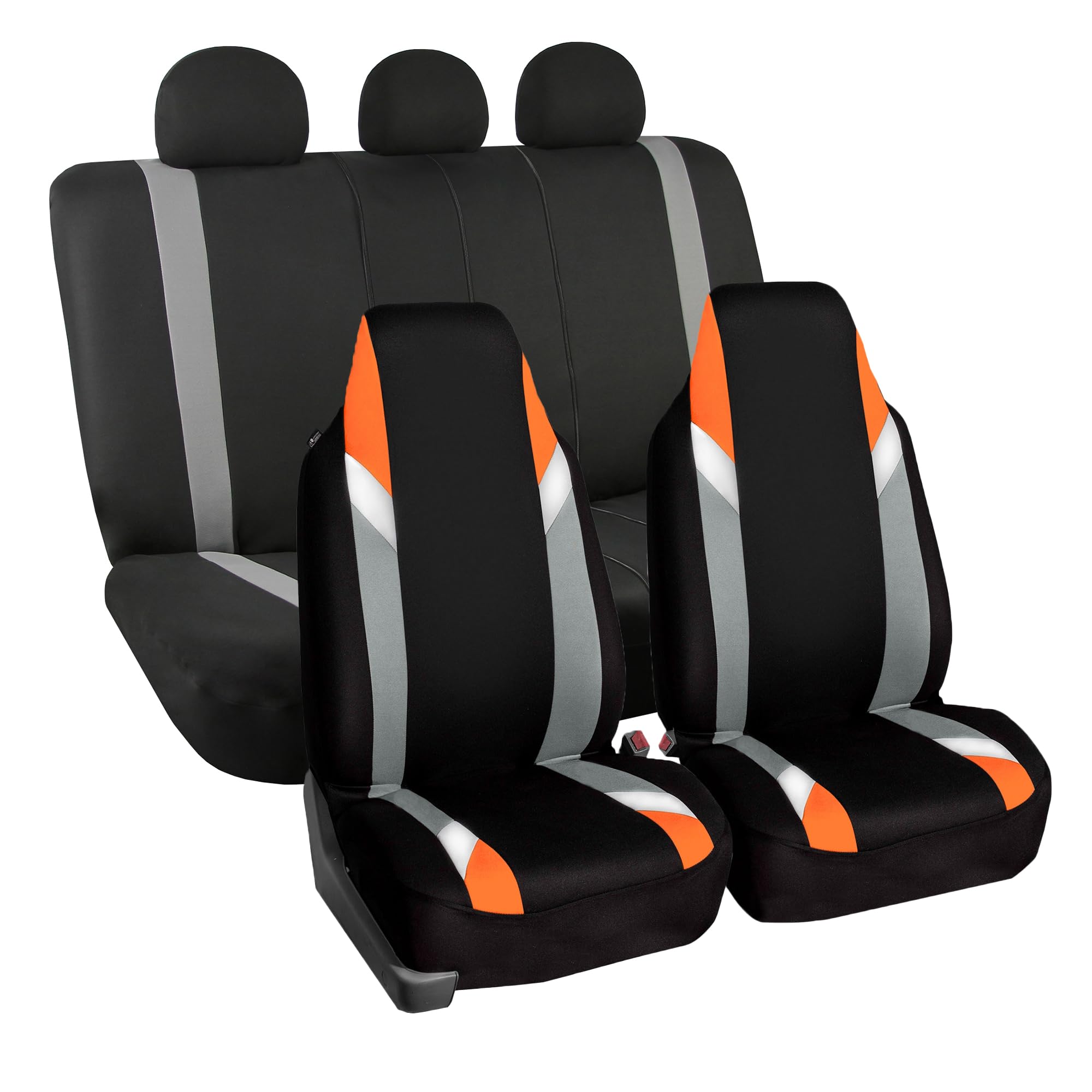 FH Group Universal Fit Full Supreme Modernistic Orange Car Seat Covers Set - 1-Piece Front & Split Bench Rear Seat Covers | Airbag Compatible for SUV, Sedan | Durable Protection for Daily Commute & Road Trips