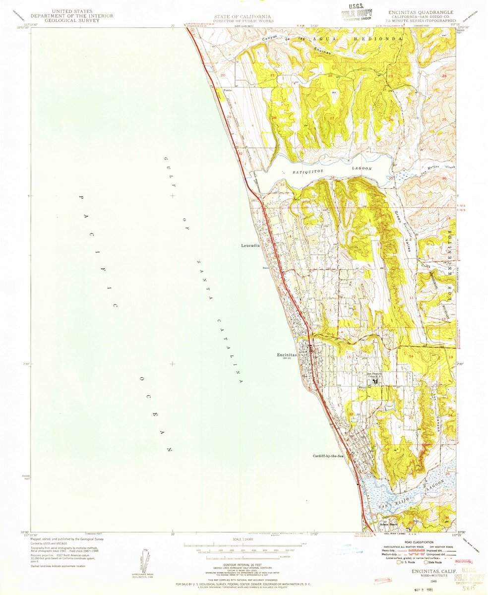 Vintage 1948 Encinitas California USGS Topographic Map - Large 44x55 Inch Historical Wall Art Decor for Home, Office & Gifts