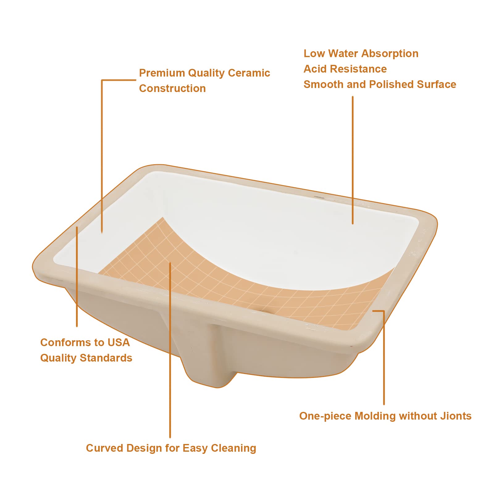 Premium White Porcelain Undermount Bathroom Sink - 20x14 Inch Rectangular Ceramic Vanity Basin with Overflow - Perfect for Modern Bathroom Renovations and Luxury Home Upgrades