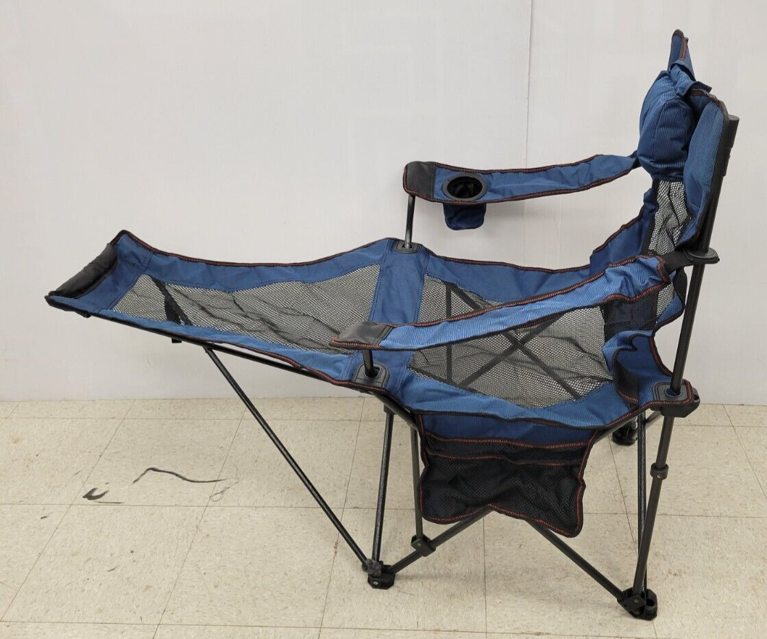 43624 1) Portable Camping Chair with Adjustable Footrest - Lightweight Folding Outdoor Chair for Beach, Picnic, Hiking and Backyard Relaxation