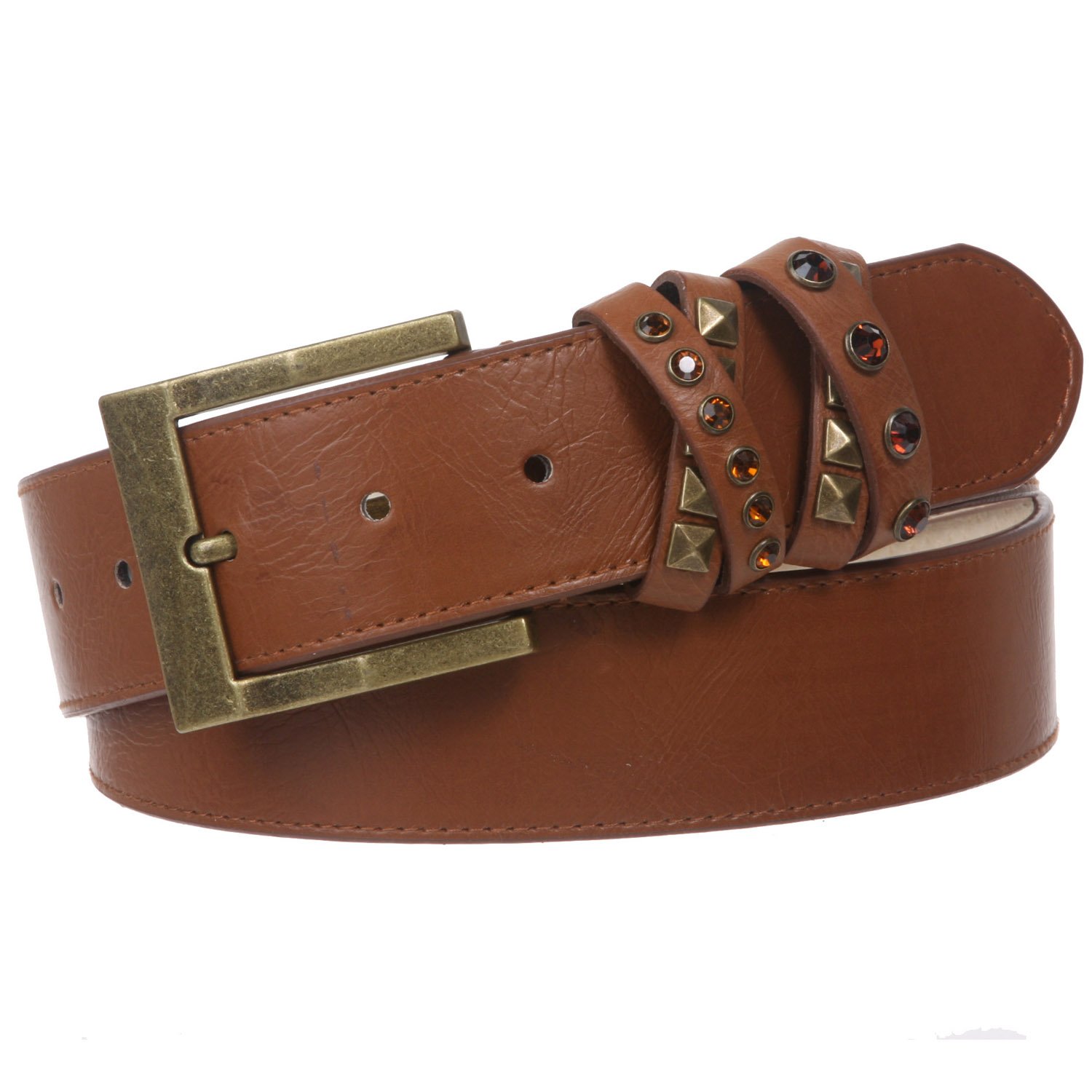 1 1/2 Inch Genuine Leather Jean Belt With Rhinestone Loop Detail - Stylish Western Belt for Women & Men - Perfect for Jeans, Dresses & Casual Outfits