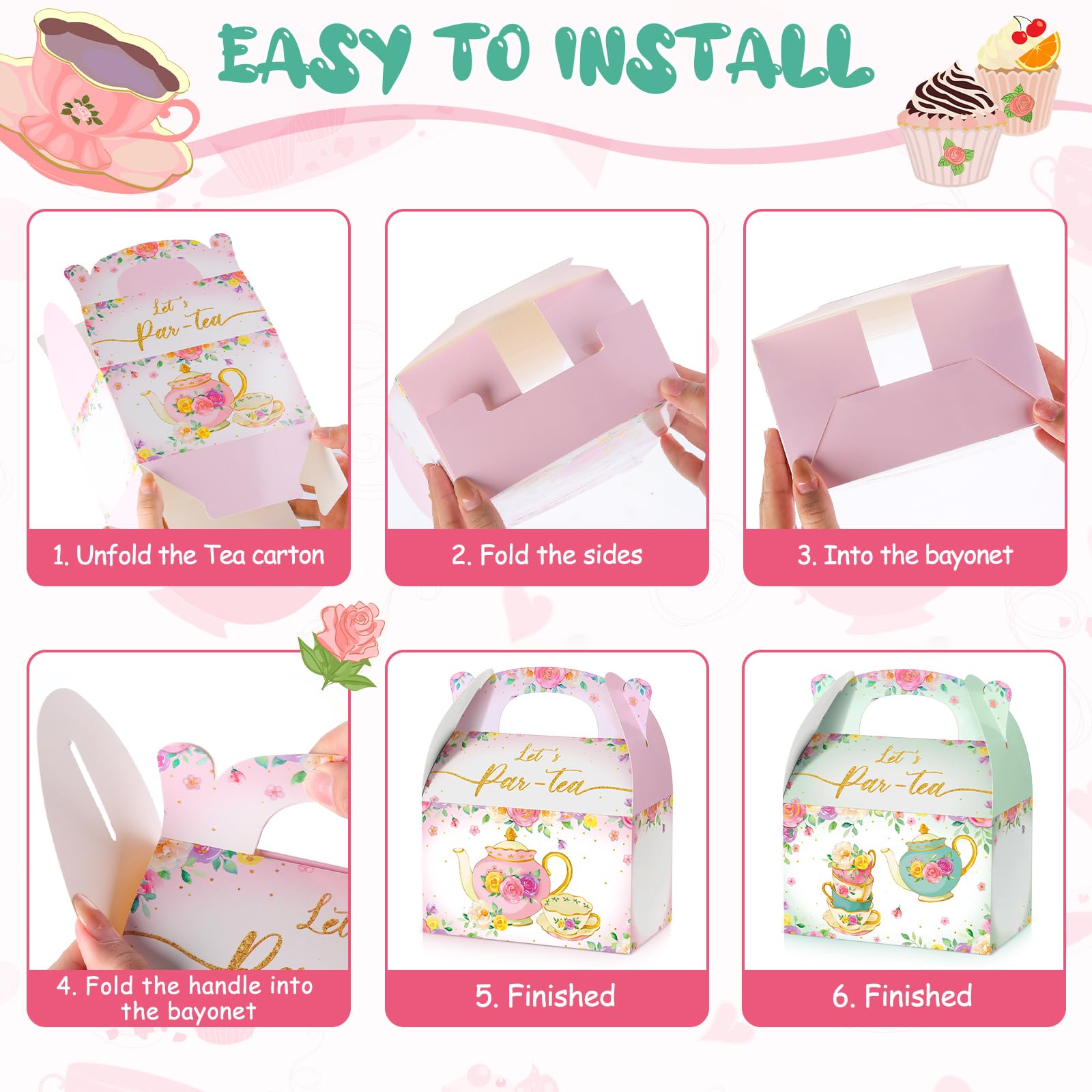 24 Pcs Floral Tea Party Treat Boxes - Wedding & Shower Favors for Candy Gifts