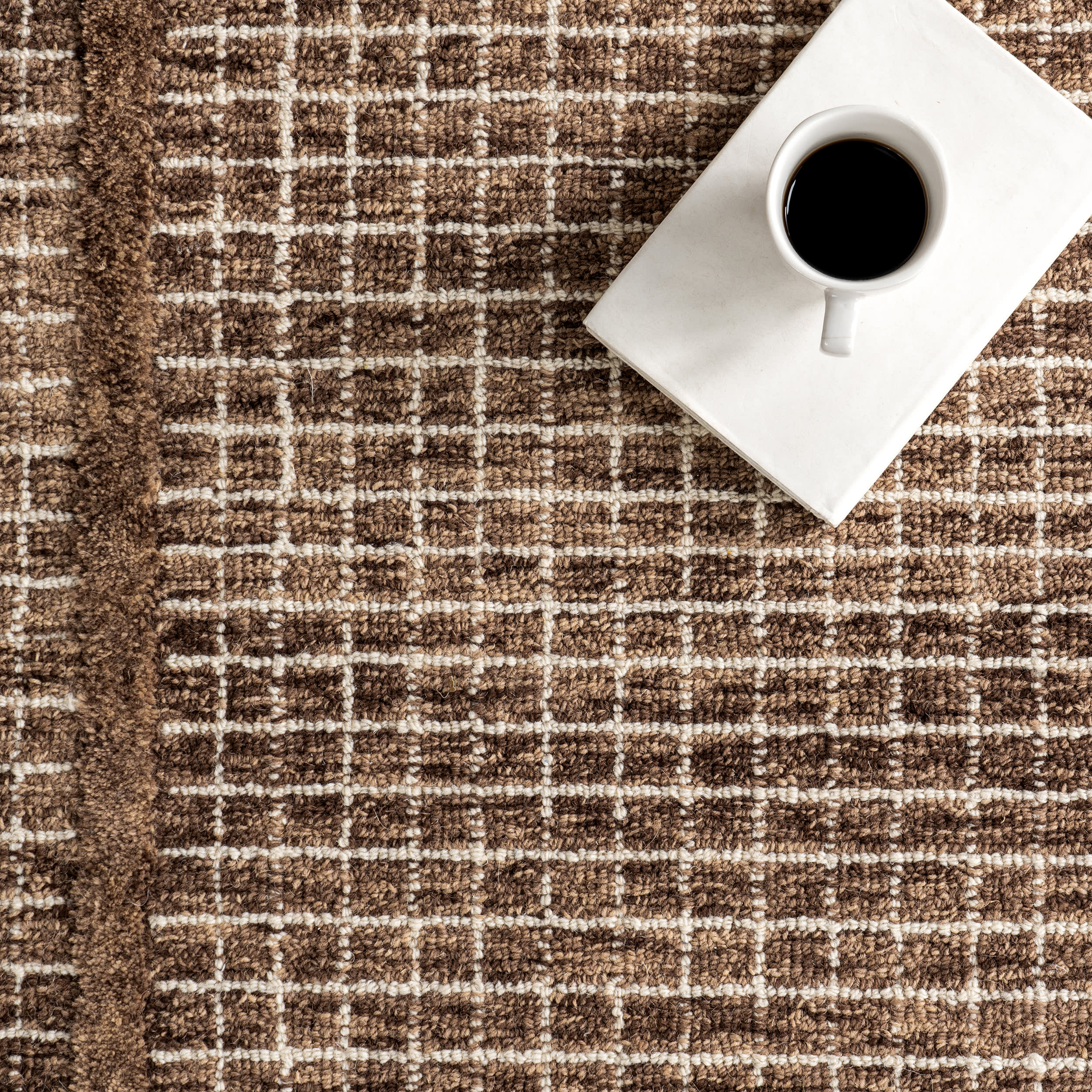 Chessie Checked Wool Rug - Soft & Durable Brown Area Rug for Living Room, Bedroom & Office | Cozy Home Decor