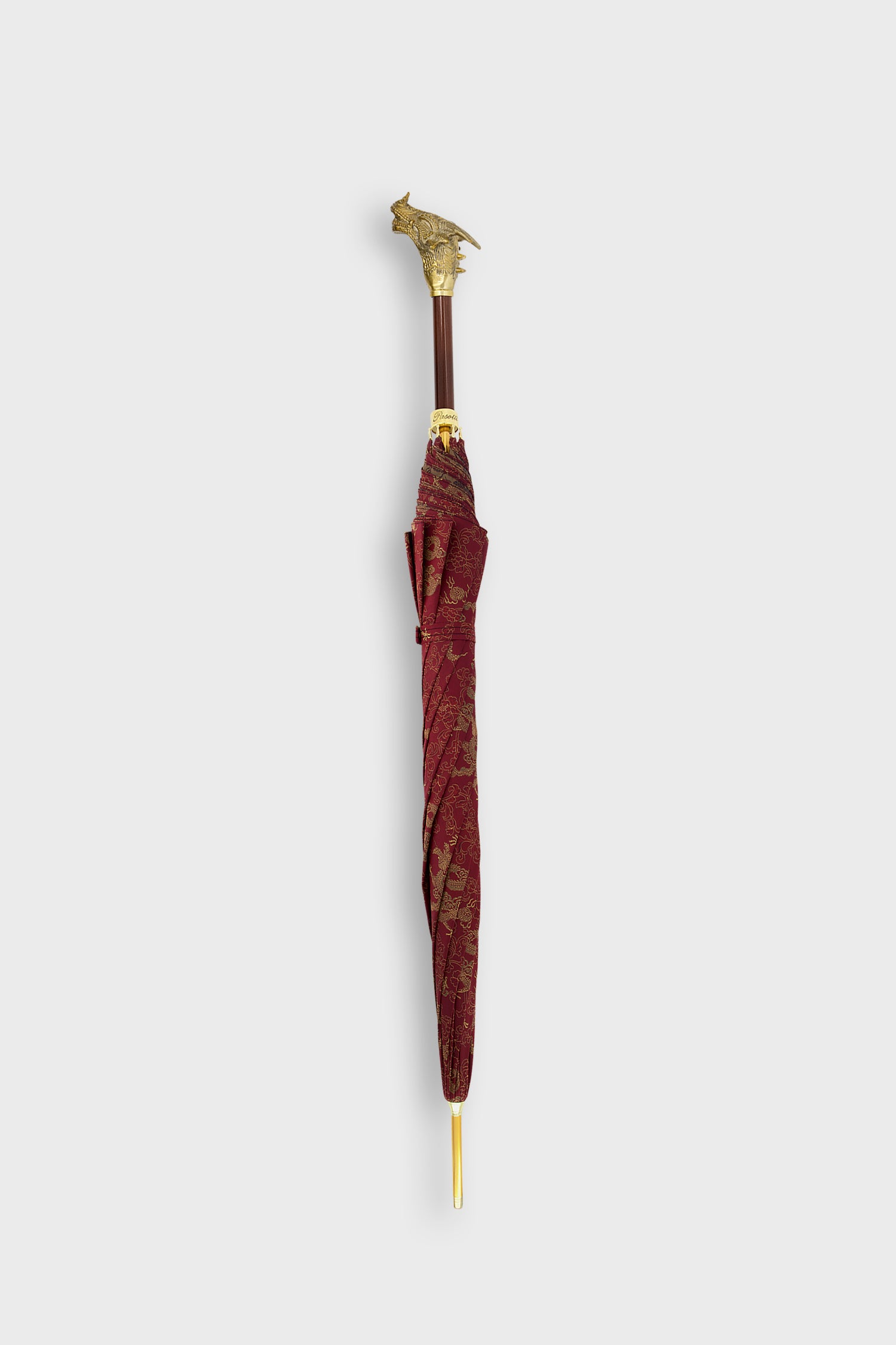 Pasotti Luxury Burgundy & Gold Dragon Design Umbrella - Windproof & Waterproof for Men & Women - Perfect for Weddings, Parties & Fashion Events