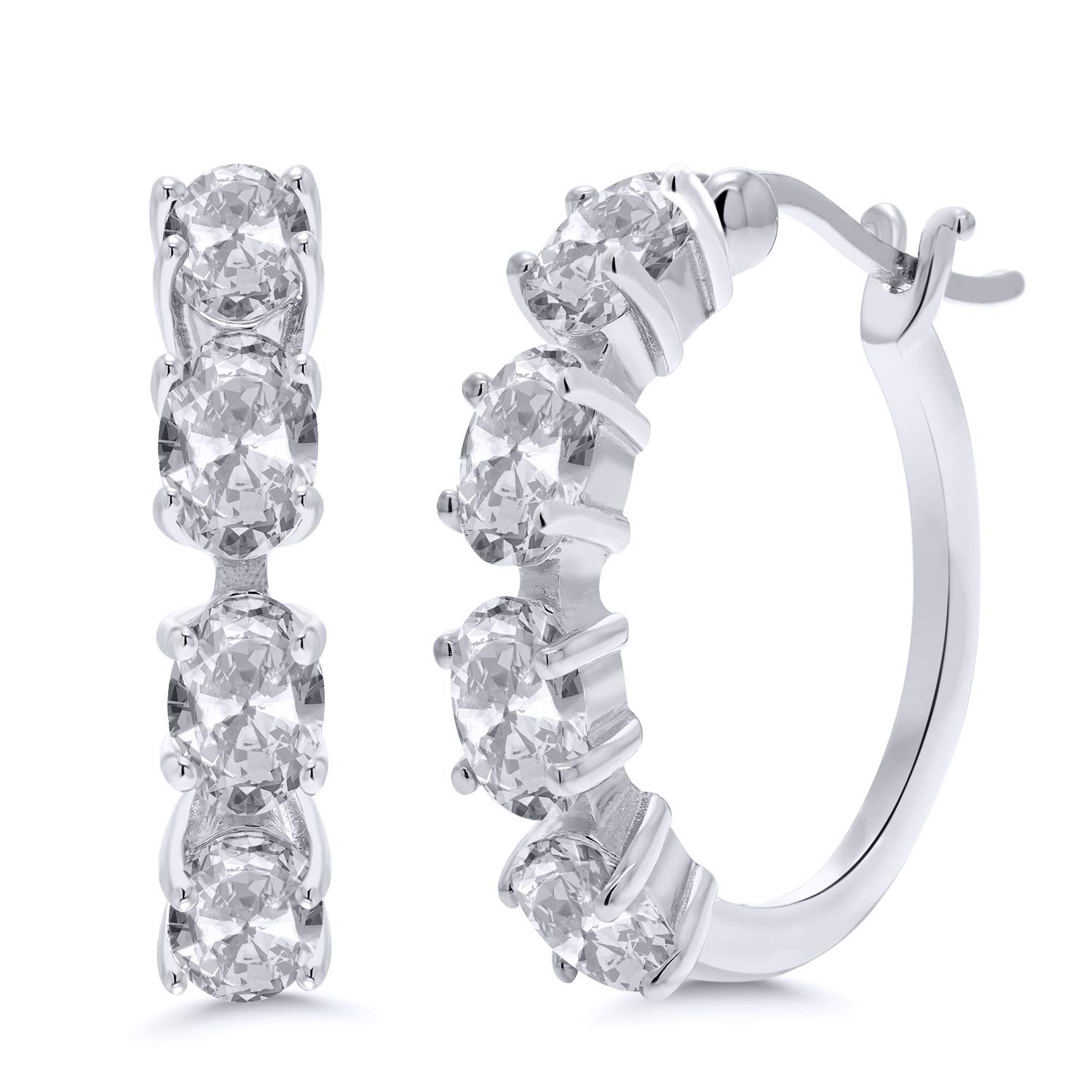 Gem Stone King 925 Sterling Silver 6x4mm Oval Birthstone Hoop Earrings for Women - 22mm (0.85 Inch) Fine Jewelry Gifts for Mom, Wife, Her | Perfect for Birthdays, Anniversaries & Everyday Wear