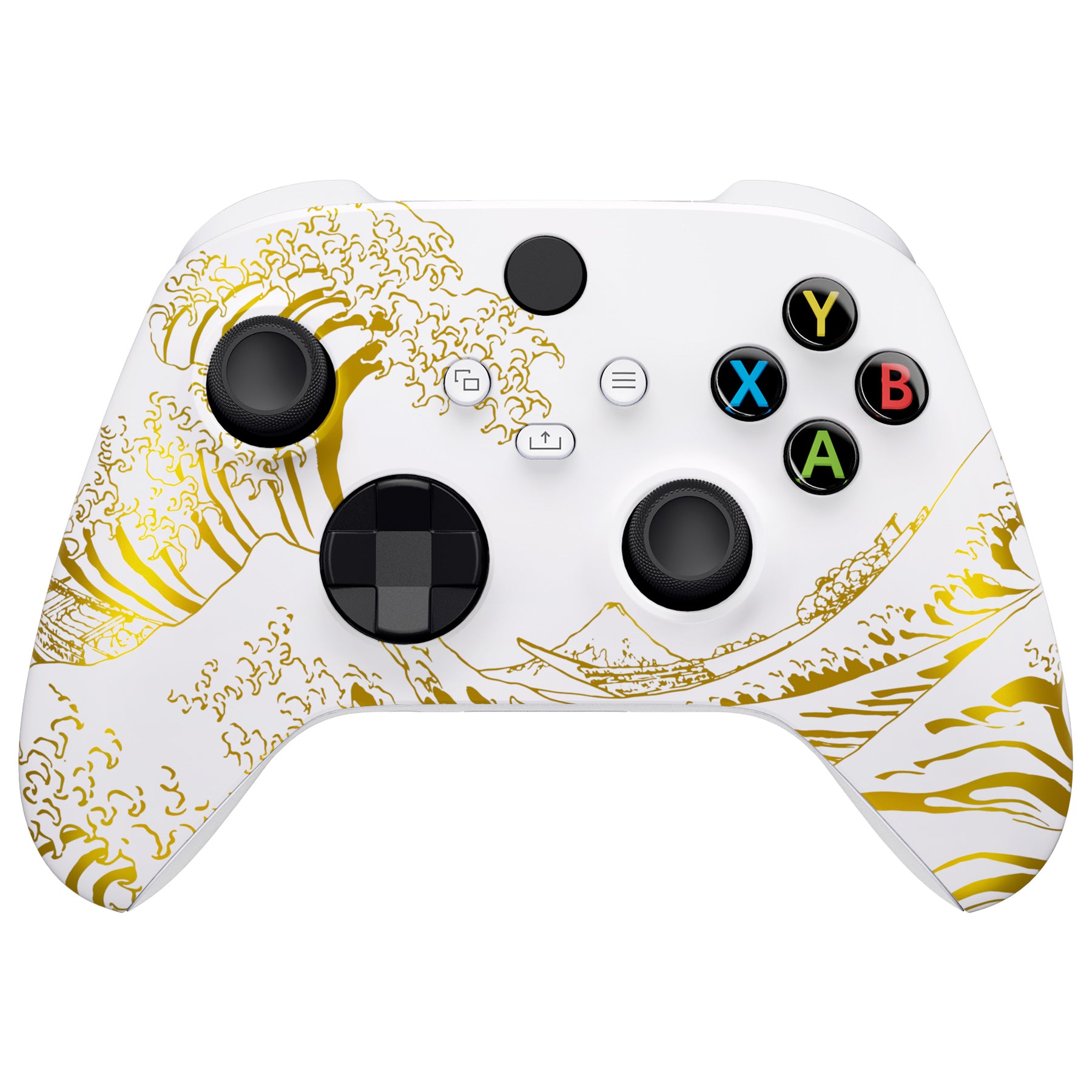 eXtremeRate White Replacement Front Housing Shell for Xbox Series X & S Controller - The Great Golden Wave Off Kanagawa Design - Perfect for Gaming Enthusiasts & Custom Controller Mods