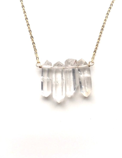 Raw Clear Quartz Row Necklace | Natural Crystal Healing Jewelry for Women | Spiritual Energy & Chakra Balancing | Perfect for Meditation, Yoga & Everyday Wear