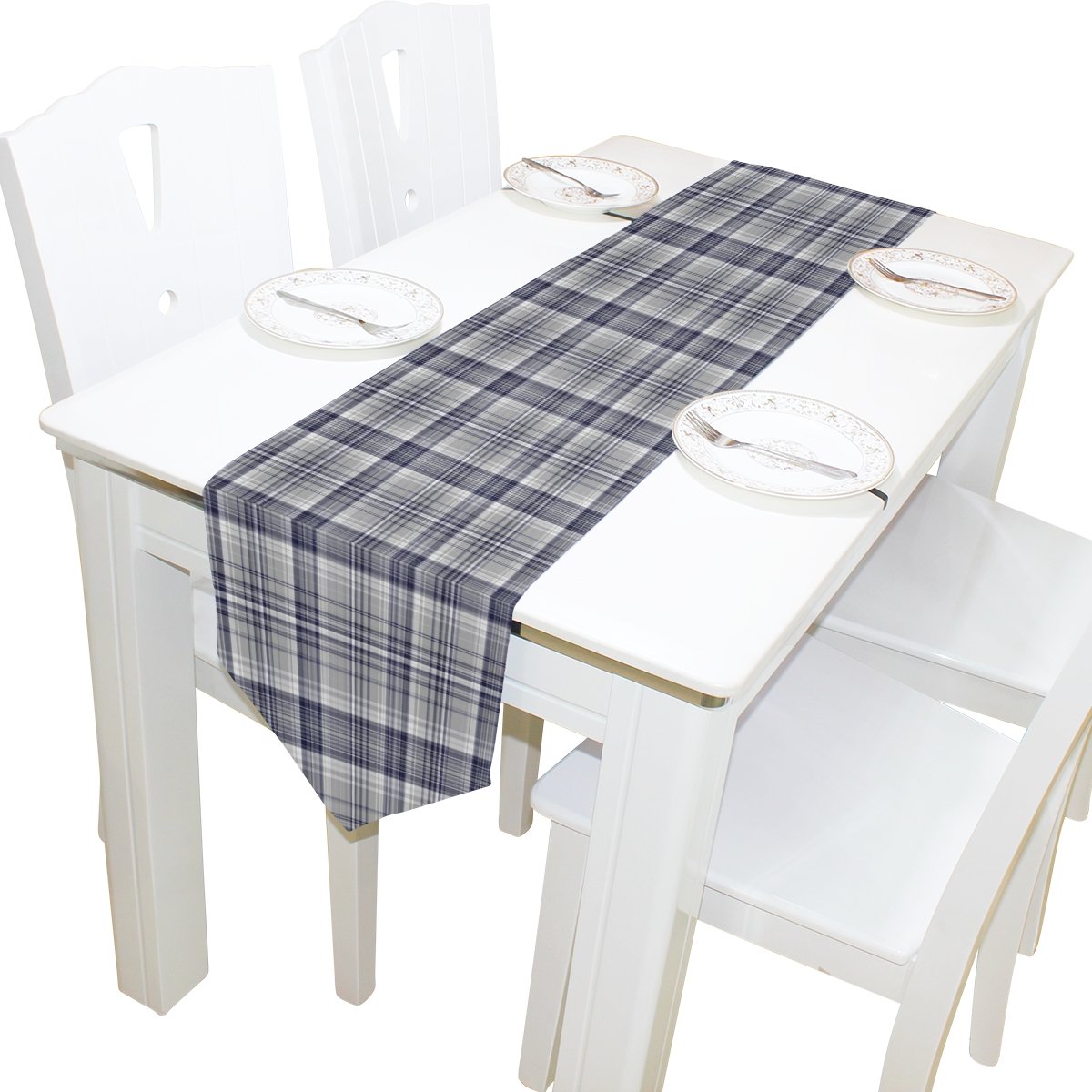 ALAZA Plaid Table Runner 13x90 Inches - Blue Gray Hipster Style Tablecloth for Wedding, Party & Banquet Decor - Washable Dining Table Cover for Coffee Table, Kitchen & Home Decor