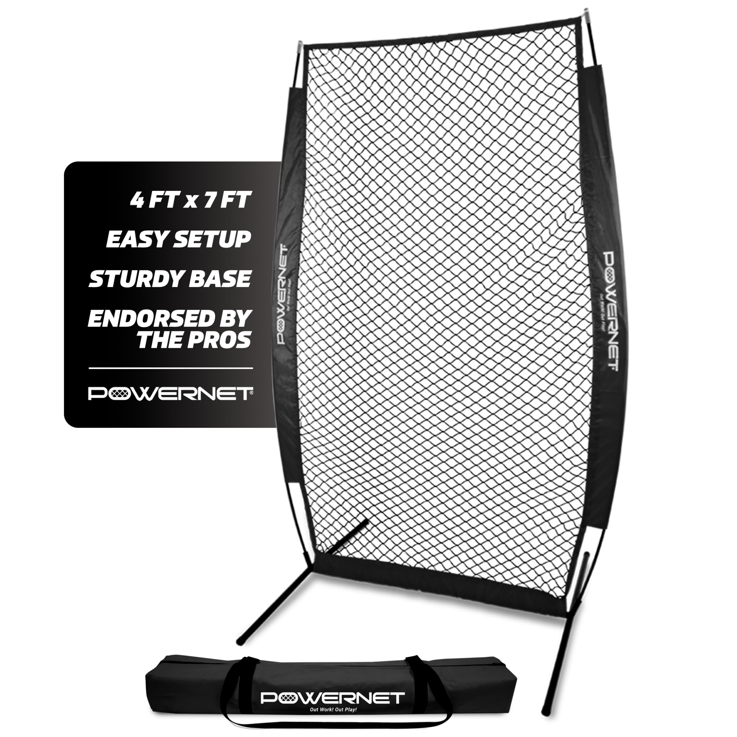 PowerNet Baseball Training Net - 7-FT Portable Batting Practice Screen for Softball & Baseball | I-Frame & A-Frame Pitching Net | Perfect for Backyard Drills, Team Practices & Solo Training