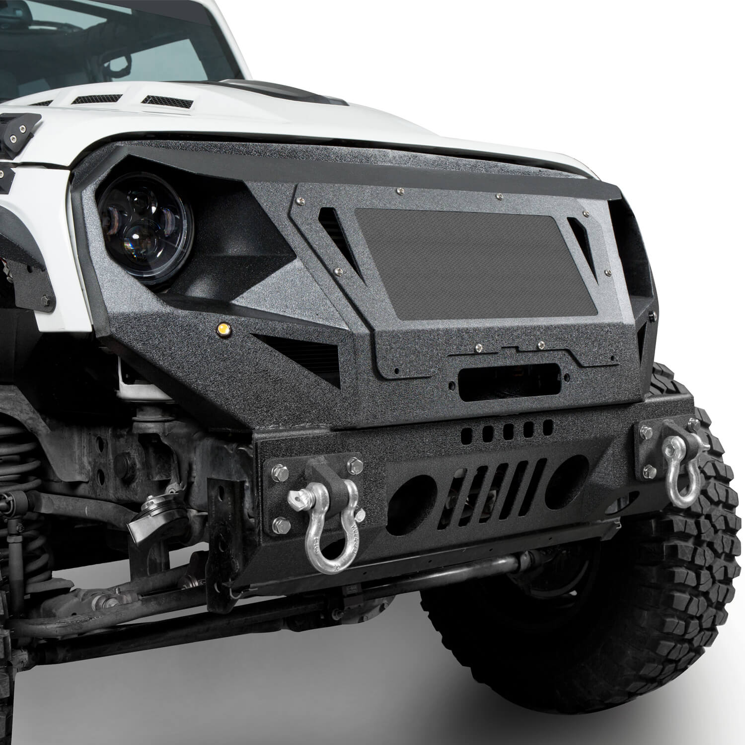 Jeep JK Front Bumper for 2007-2018 Jeep Wrangler JK - Heavy Duty Steel Off-Road Bumper with Winch Mount & D-Ring Shackles - Perfect for Off-Roading, Rock Crawling & Adventure Trail Riding