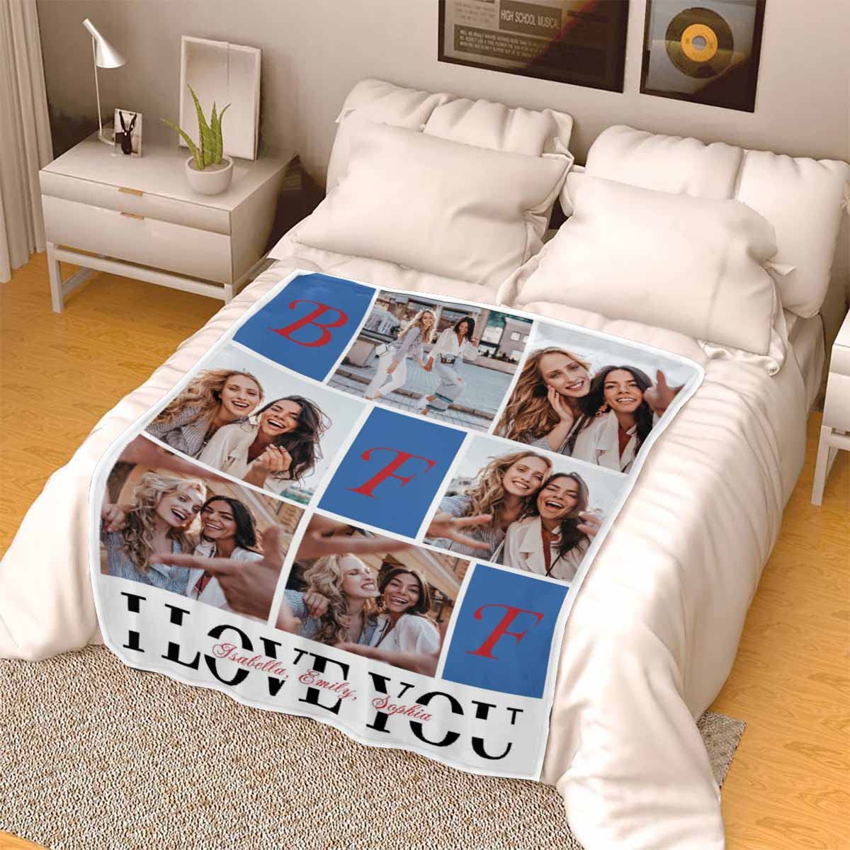 Personalized 6-Photo Custom Fleece Blanket - 40x50 Inch Soft Lightweight Throw Blanket for Bed, Couch & Gifts - Best for Couples, BFFs & Family (I Love You Design) - Perfect for Anniversaries, Birthdays & Cozy Nights