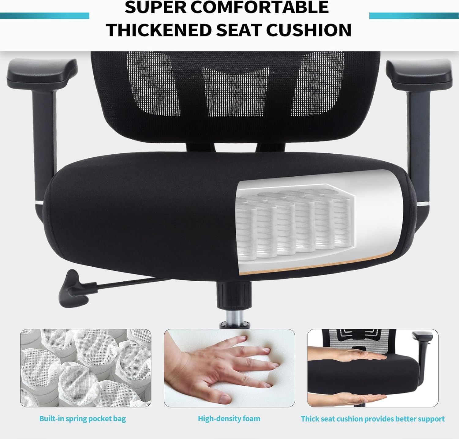 Premium Ergonomic Office Chair - High Back Mesh Desk Chair for Big & Tall up to 500lbs | Heavy Duty Metal Base | Adjustable Lumbar Support & 2D Headrest | Perfect for Home Office, Gaming & Long Work Sessions