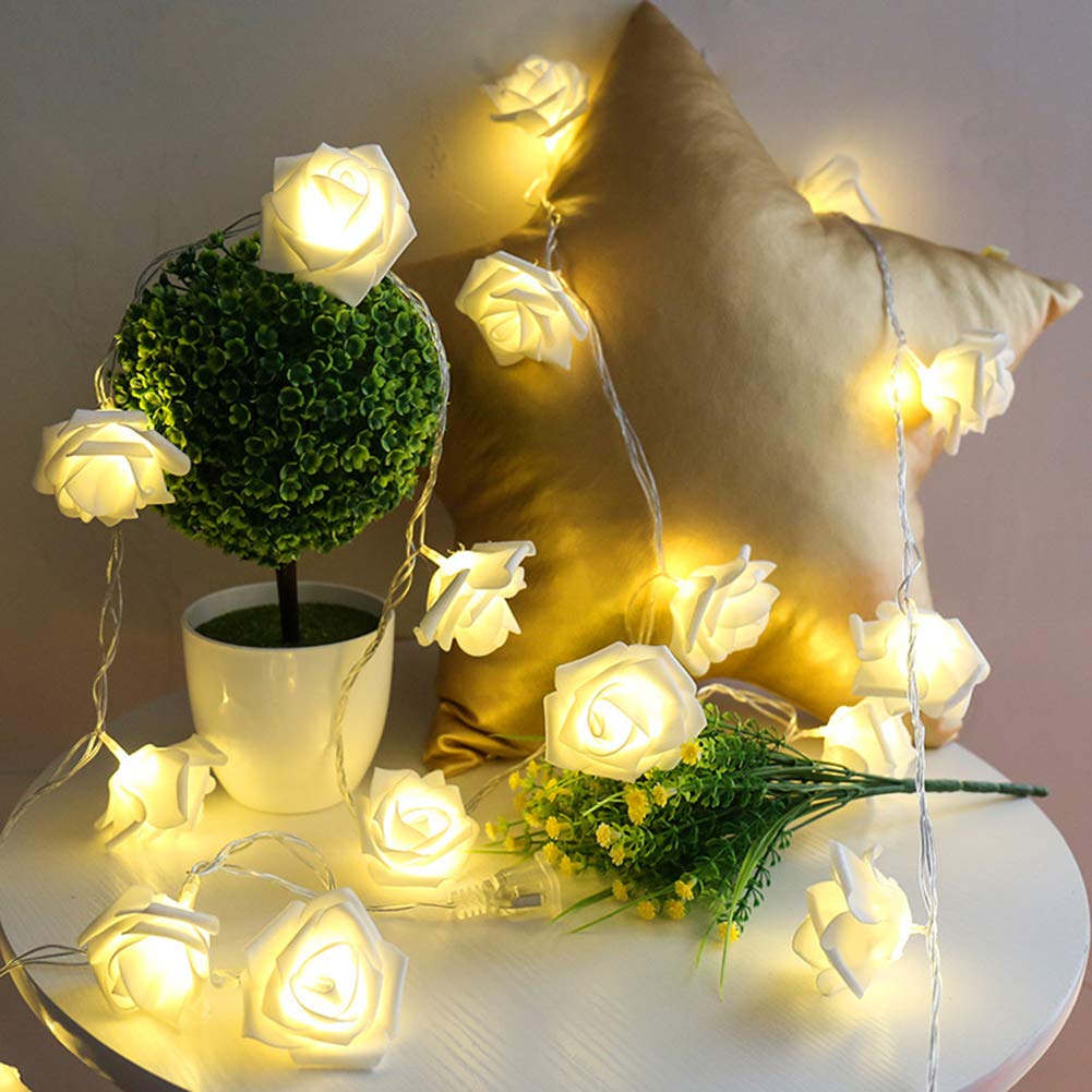 GiveYouLucky 10 LED PE Rose Flower Fairy String Lights - 1m Warm White for Christmas Tree, Holiday & Festival Decorations - Perfect for Bedroom, Wedding, Party & Outdoor Decor