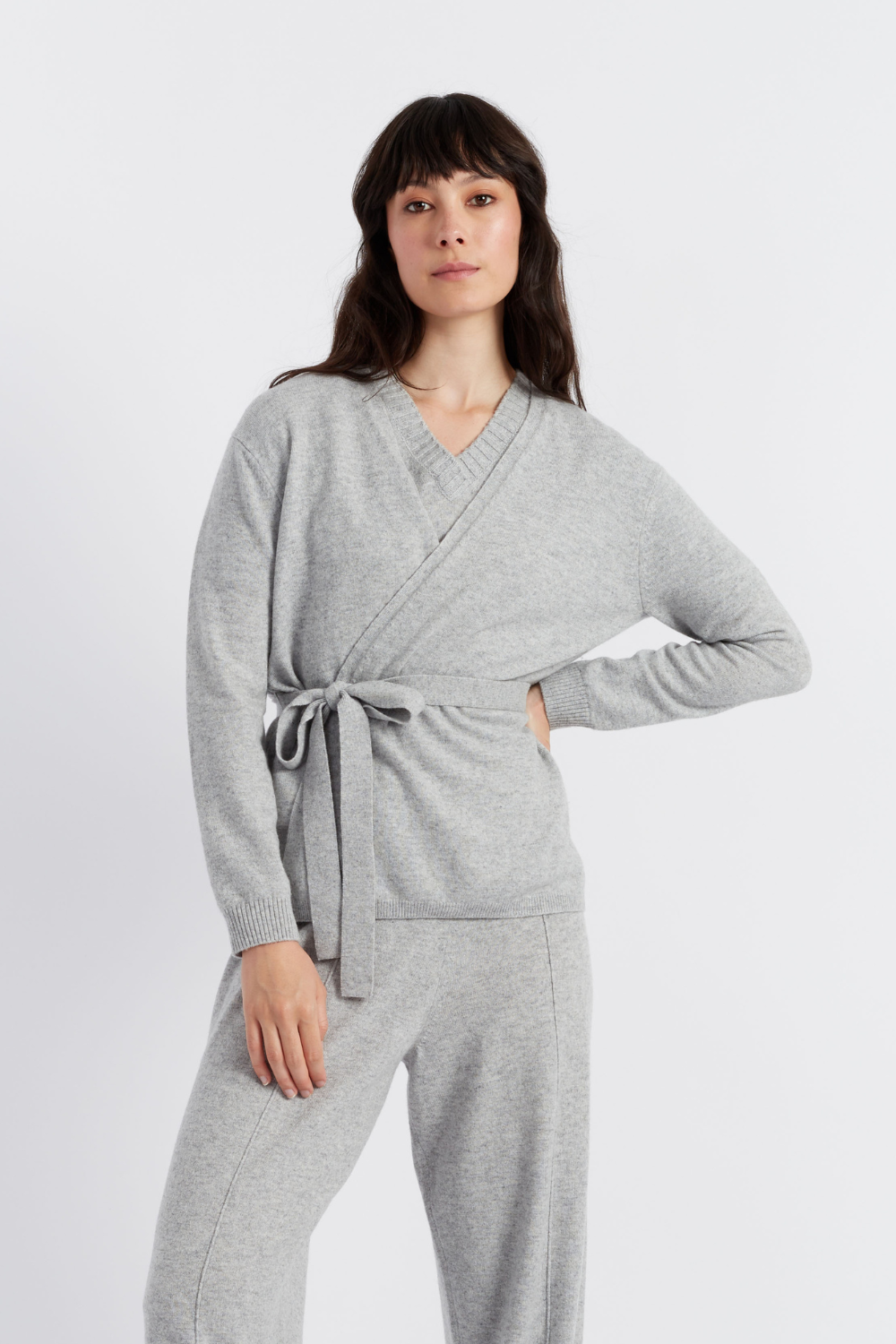 Light Grey Wool Cashmere Wrap Cardigan - Soft Warm Women's Sweater for Fall & Winter - Perfect for Office, Lounge & Travel
