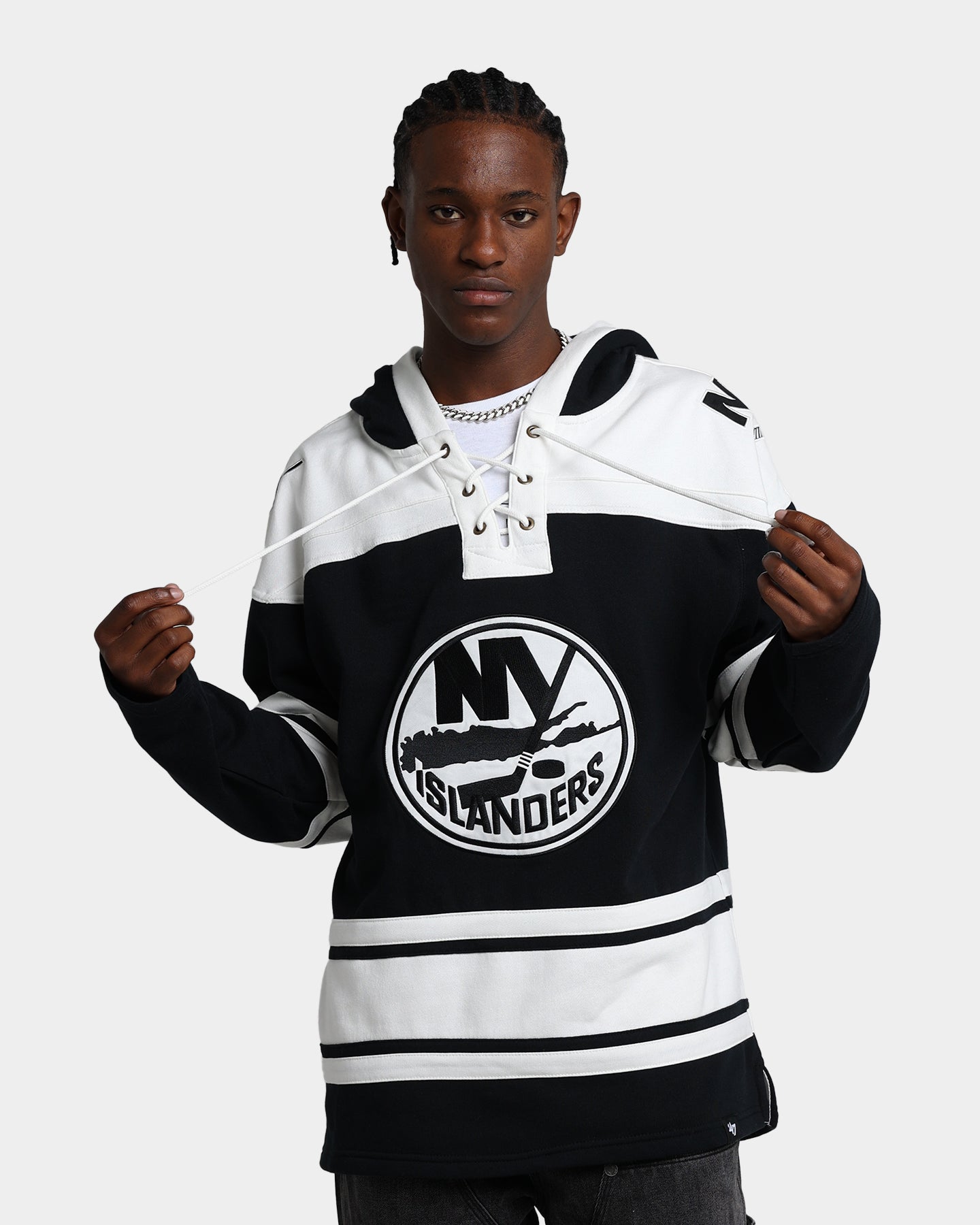 47 Brand New York Islanders Superior Lacer Hoodie - Jet Black NHL Fan Gear for Men & Women - Cozy Winter Wear for Game Day & Outdoor Activities