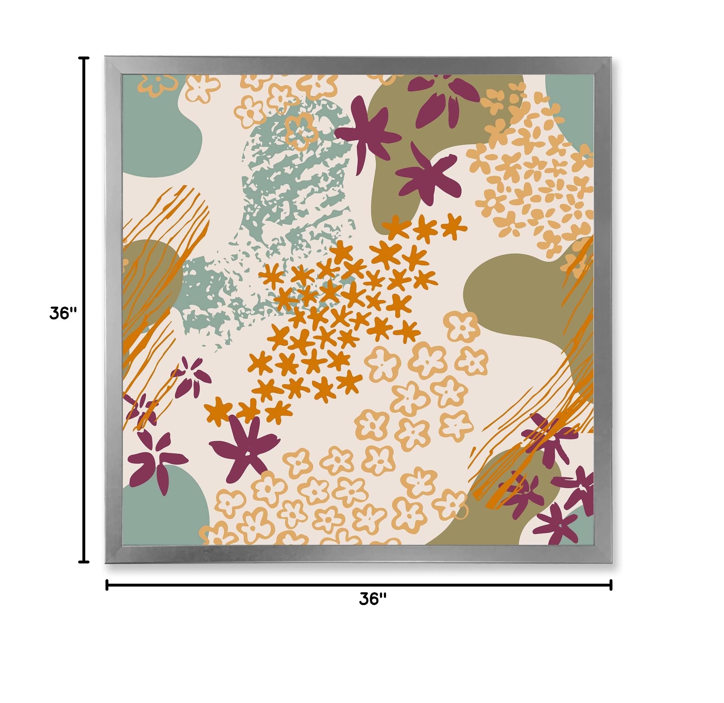 Modern Framed Wall Art with Flowers Silhouettes & Fluid Shapes - Elegant Home Decor for Living Room, Bedroom or Office