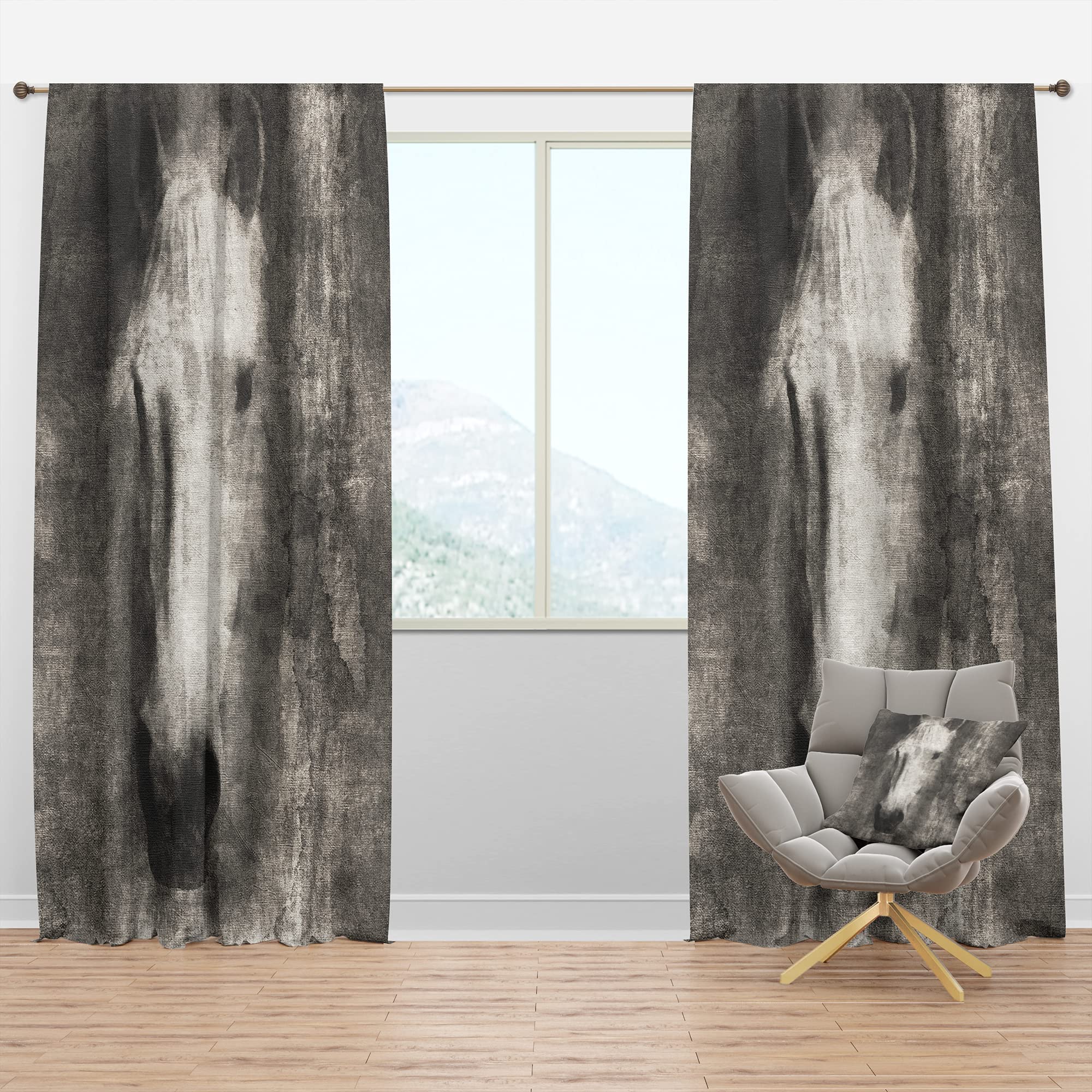 Farmhouse Horse II Blackout Curtains - Thermal Insulated Single Panel Window Drapes 52x95 Inches for Bedroom & Living Room - Noise Reducing & Energy Saving Home Decor