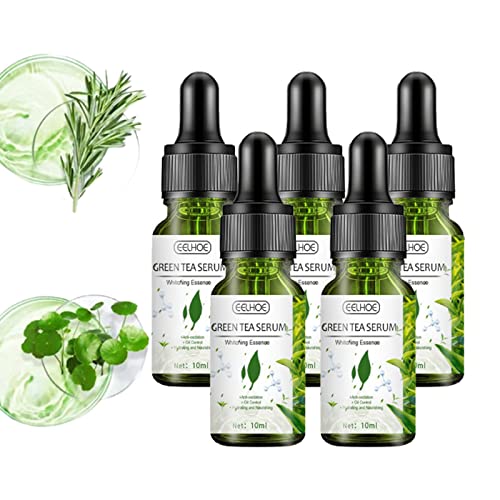 Green Tea Facial Essence for Oily Skin - Oil Control, Moisturizing, Blackhead Removal, Hydrating, Acne Treatment & Brightening (5pcs) | Perfect for Daily Skincare Routine & Acne-Prone Skin