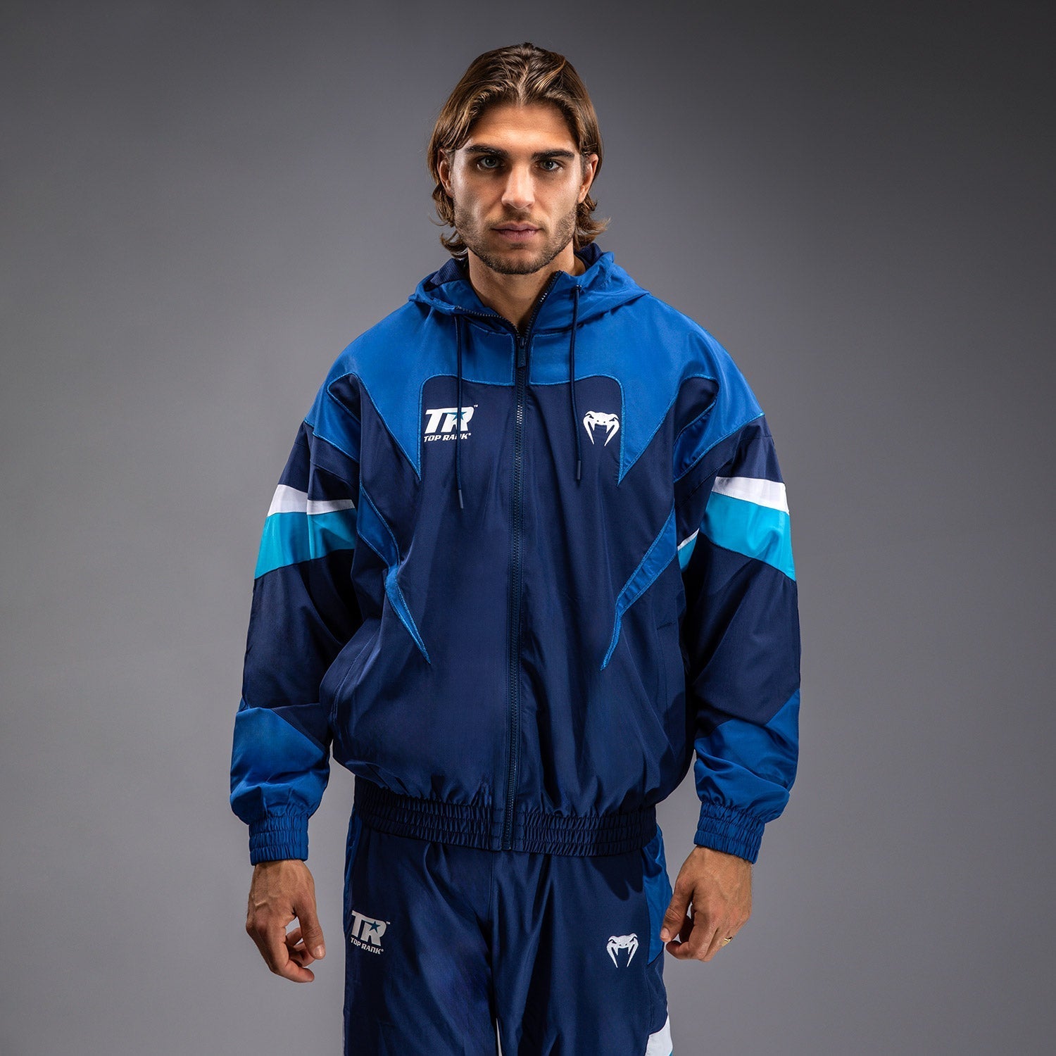 Venum x Top Rank Original Men's Hooded Tracksuit Jacket - Navy Blue MMA Training & Streetwear Hoodie for Workout & Casual Wear