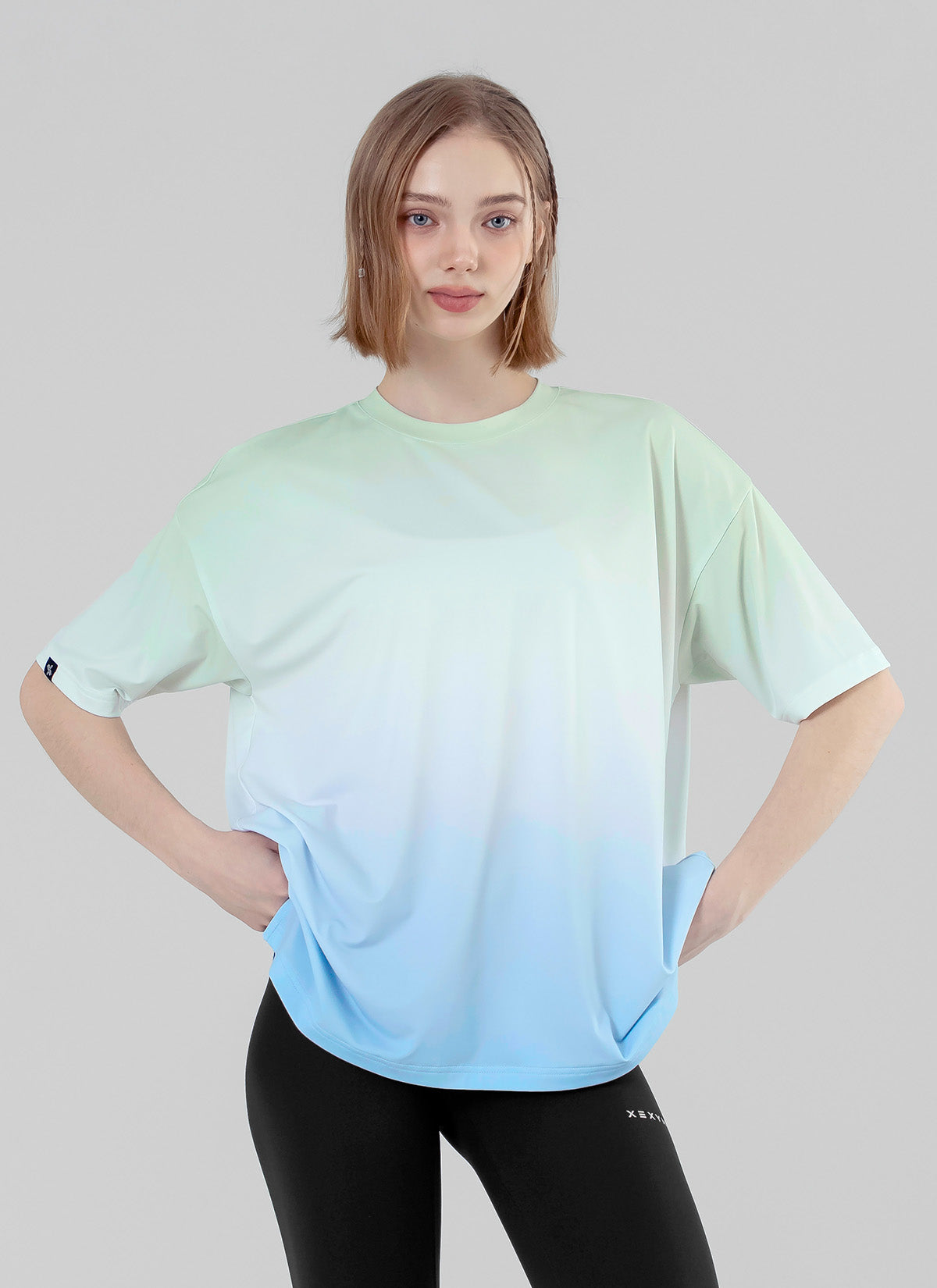 Ice Feather Gradient Oversized Short Sleeve T-Shirt for Women - Trendy Loose Fit Casual Top for Summer, Streetwear, and Layering