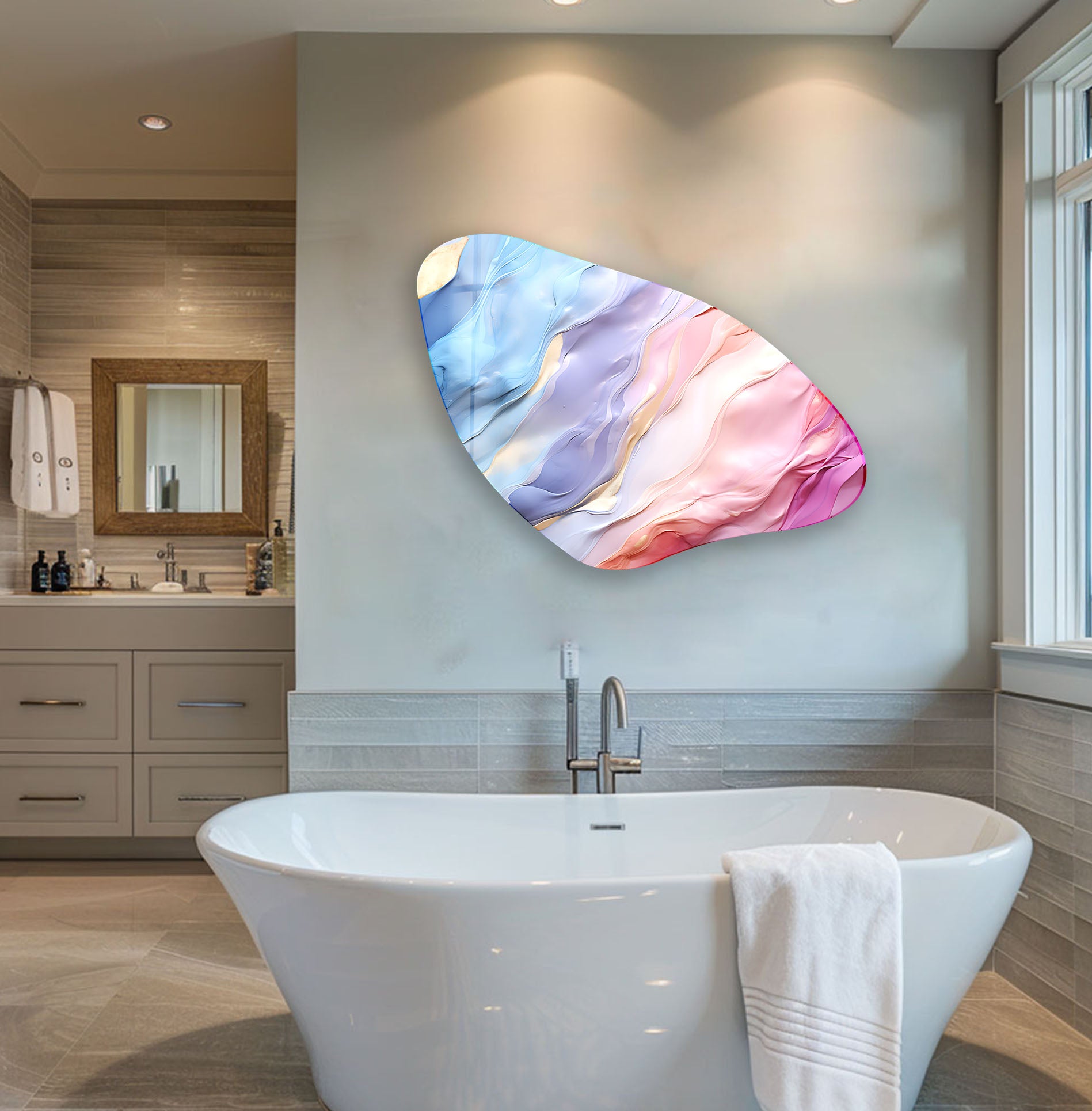 Abstract Pink Aesthetic Glass Wall Art - Modern Home Decor for Living Room, Bedroom & Office - Handmade Glass Painting for Unique Interior Design