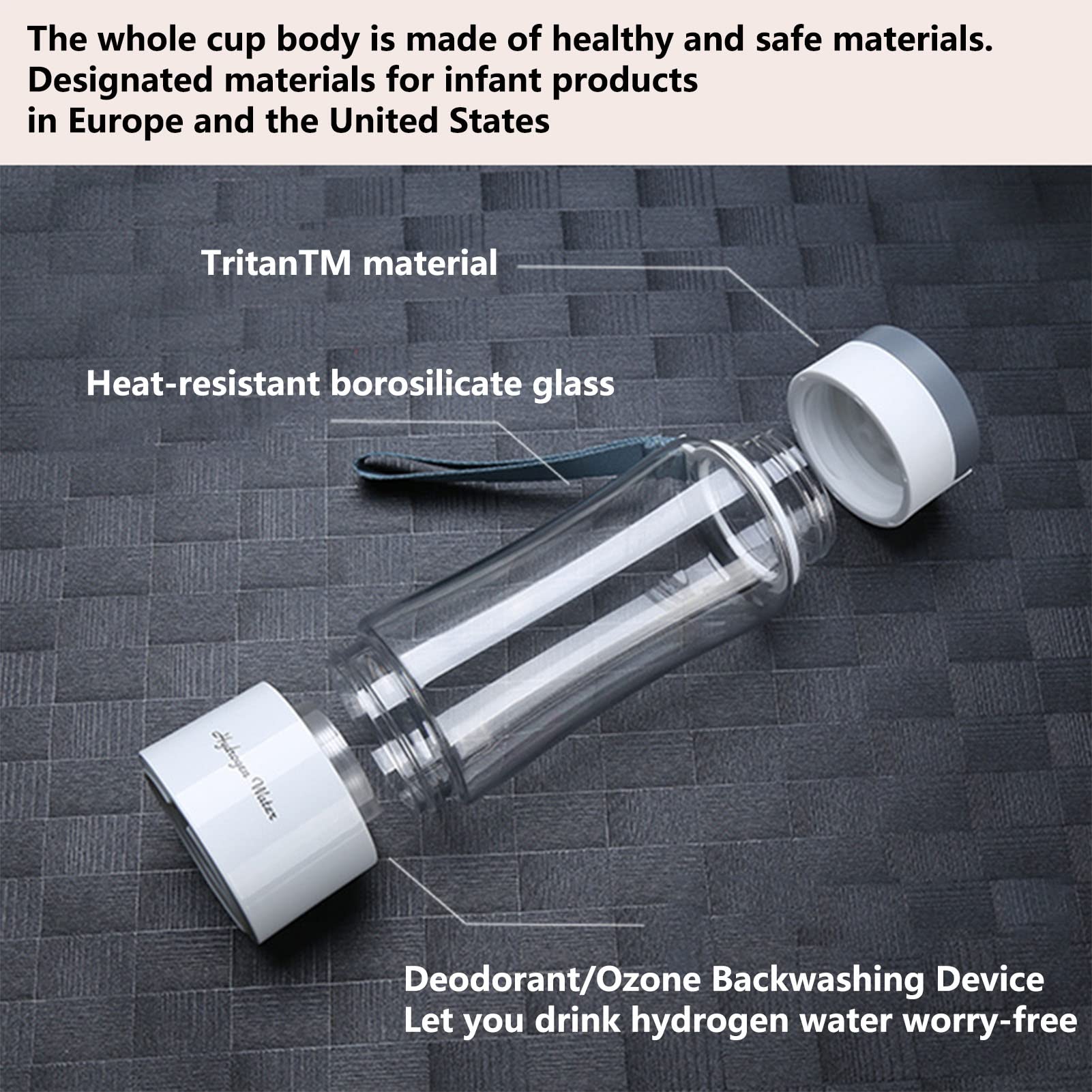 400ml Portable Hydrogen Water Bottle Generator with SPE PEM Technology - BPA-Free, USB Rechargeable, 1000-1200PPB Hydrogen Rich Water - Includes Inhaler Adapter & Self-Cleaning Mode - Perfect for Travel, Gym, and Daily Hydration