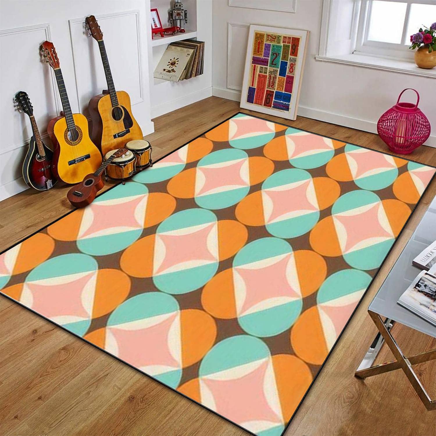 Mid Century Modern Rug 6x9 ft - Non-Slip Area Rug for Living Room, Bedroom & Outdoor Patio