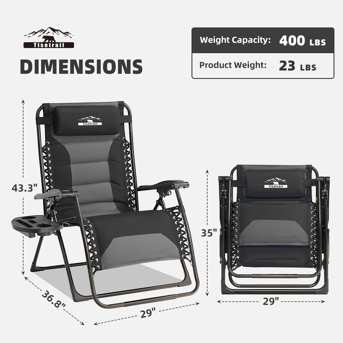 Zero Gravity Chair Oversized Recliner - Padded Folding Lounge Chair with Adjustable Pillow & Cup Holder - XL Anti Gravity Patio Chair for Outdoor, Camping, Backyard, Poolside Relaxation (Beige)