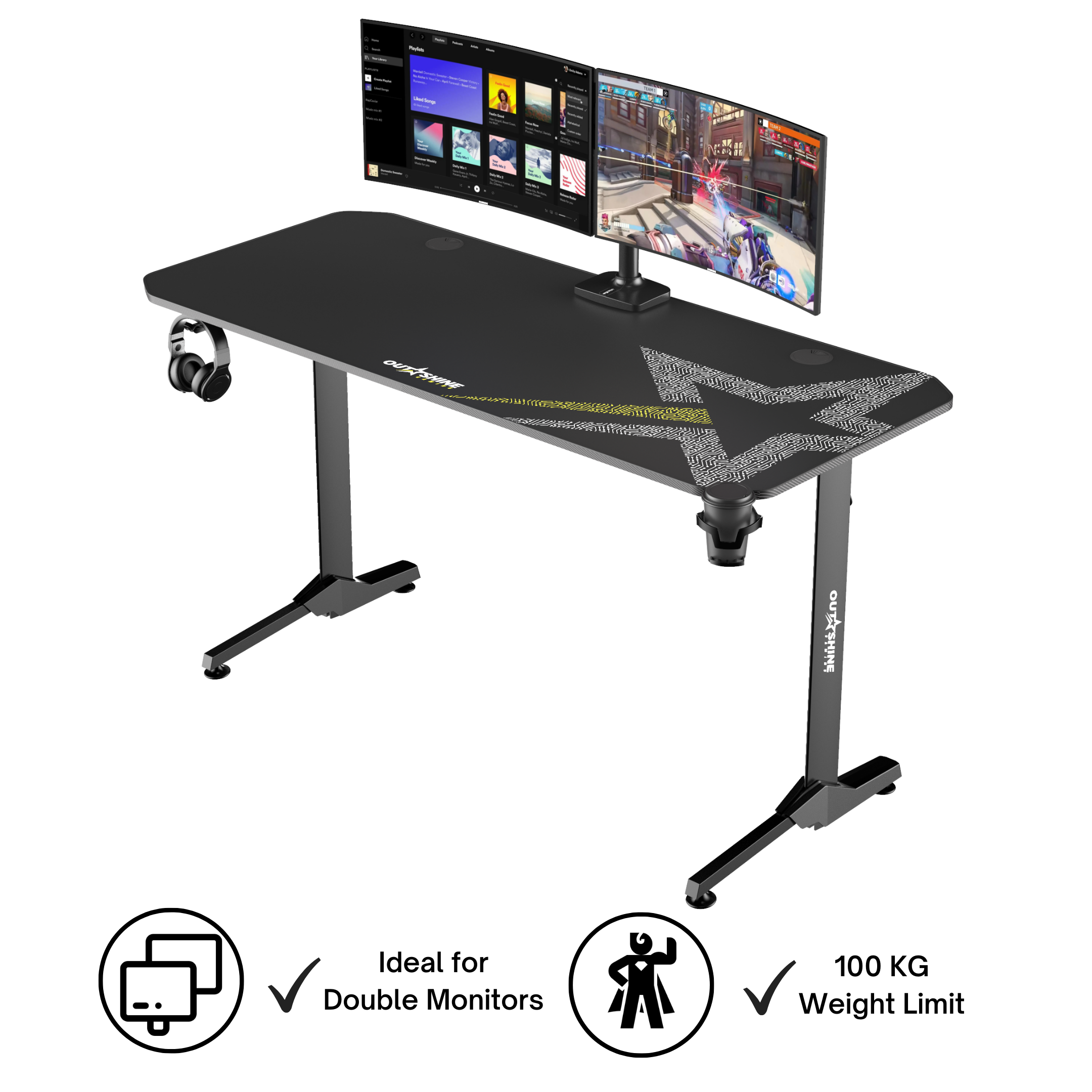 Fortitude 140cm Wide Gaming Desk - Ergonomic Computer Desk for PC & Console Gamers - Perfect for Home Office, Streaming & Esports Setup