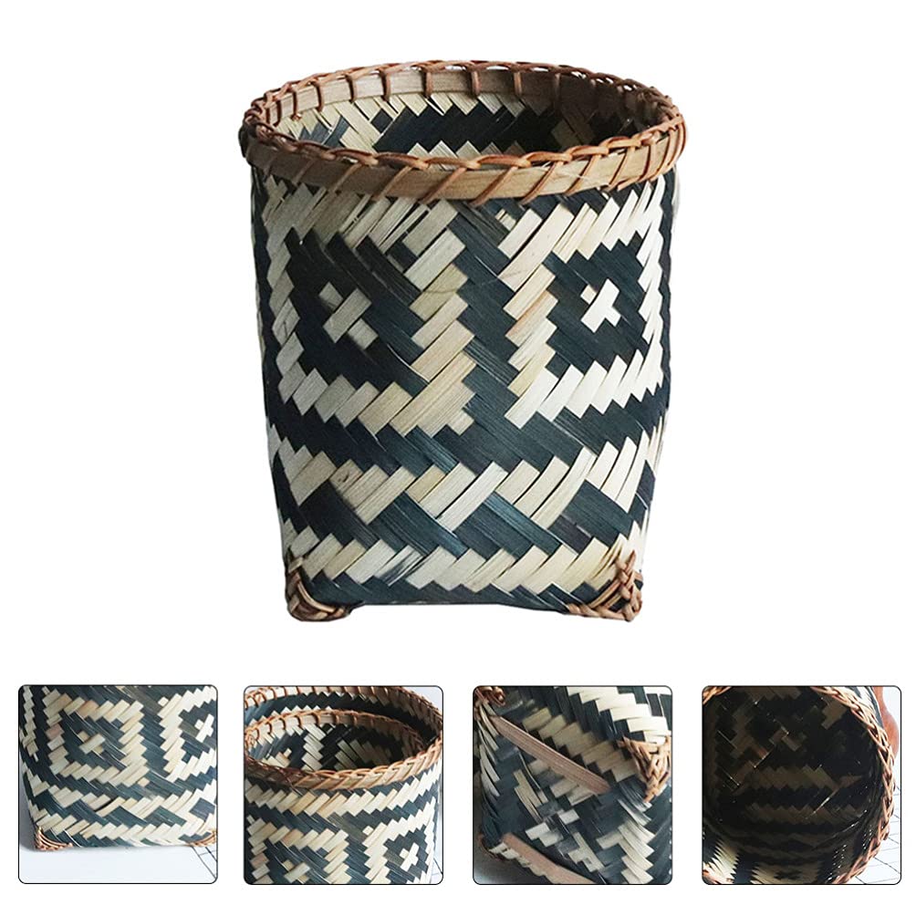 BESPORTBLE 1pc Bamboo Waste Basket - Eco-Friendly Trash Can, Storage Bin, Decorative Organizer for Home, Office, Bathroom & Kitchen - Perfect for Garbage, Flower Arrangement, Paper Recycling & Laundry (Natural Woven Design)