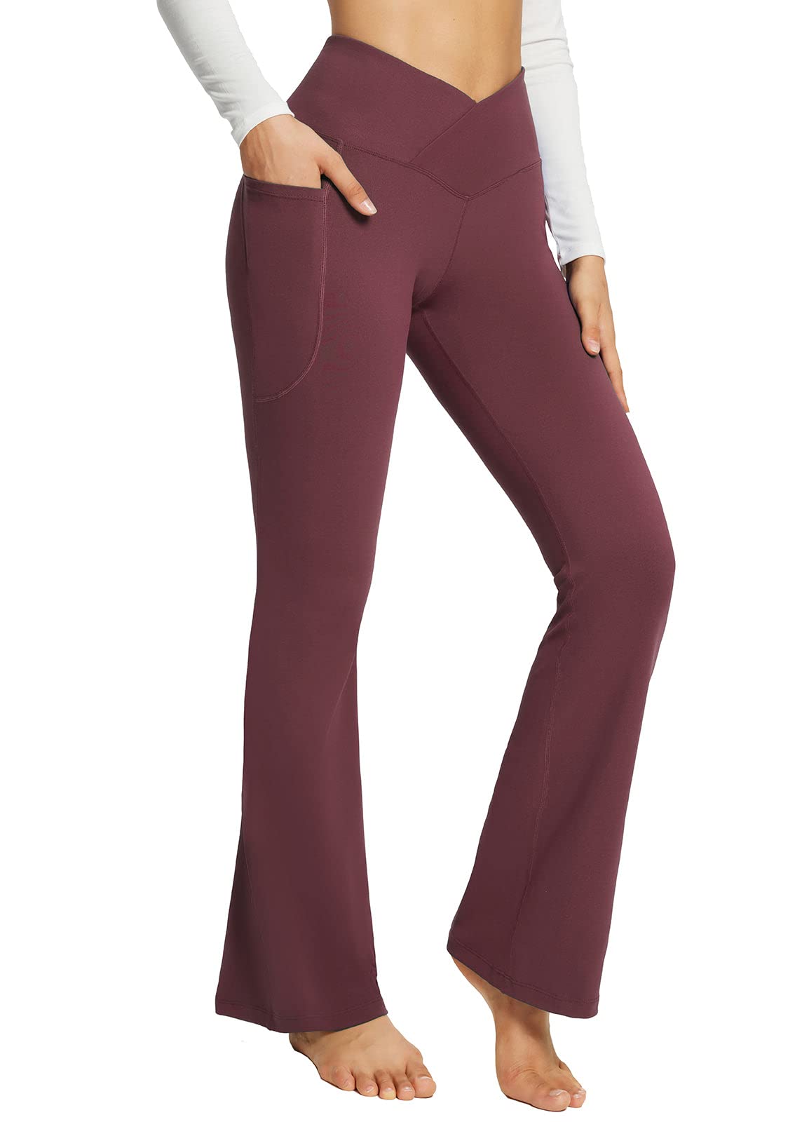 BALEAF Women's High Waist Flare Leggings with Pockets - Trendy Crossover Yoga Pants for Workout, Casual Wear & Dance | Perfect for Yoga, Gym, Running & Everyday Fashion