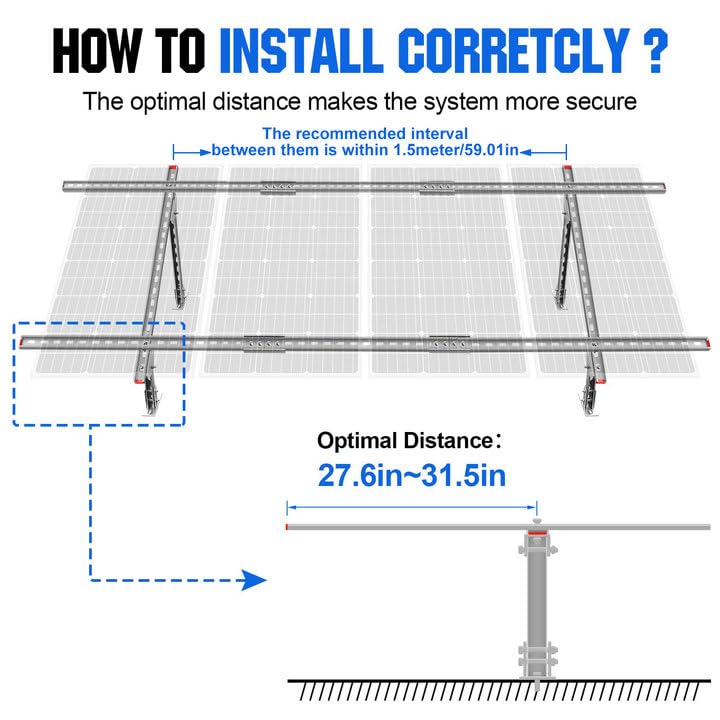 ECO-WORTHY Adjustable Solar Panel Mounting Brackets Kit for 1-4 Panels - Ground Mount System for RV, Off-Grid & Home Solar Power Installation