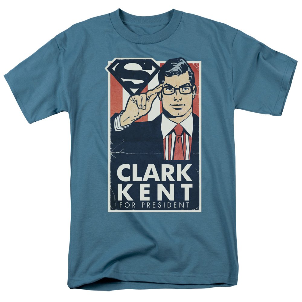 Superman Men's Kent for President Graphic T-Shirt - Slate Gray - Cool Superhero Tee for Comic Fans & Collectors | Perfect for Cosplay, Comic Con & Casual Wear