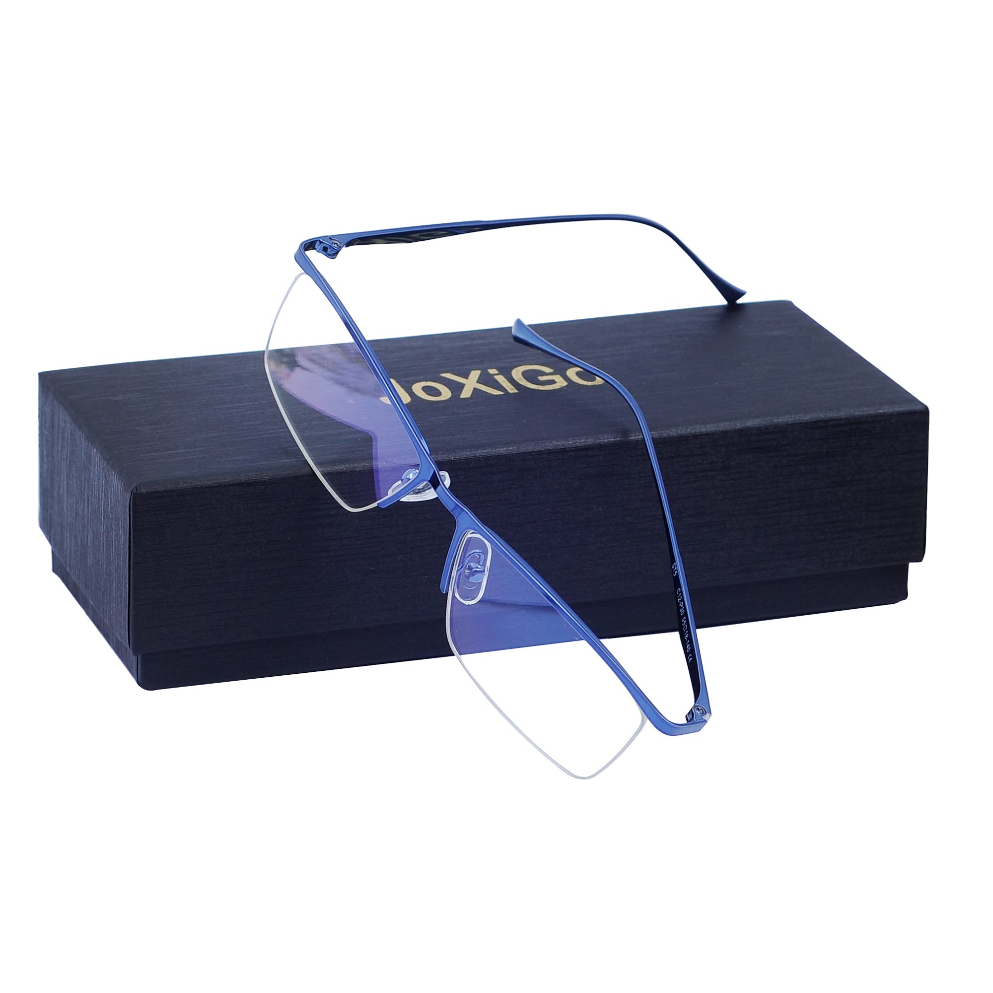 Blue Light Blocking Glasses for Men - Anti Eyestrain Computer & Gaming Glasses with Half-Rim Metal Frame & Protective Case - Reduce Digital Eye Strain for Work, Gaming & Screen Time