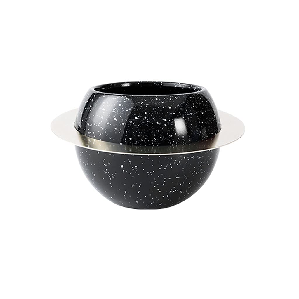 TOMYEUS Cute Iron Planet Ceramic Flower Pot - Medium Black Indoor/Outdoor Planter for Succulents, Mini Plants & Home Decor | Perfect for Windowsills, Desks & Garden Decorations