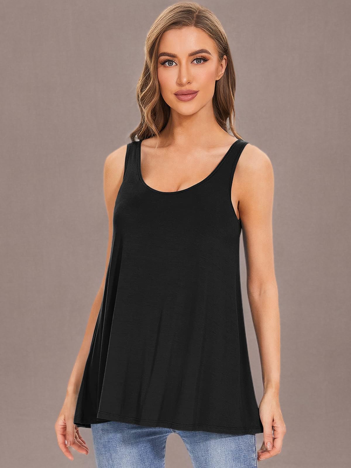 Women's Airy Curved Tank Top with Built-In Bra - Casual Flowy Pleated Loose Fit S-XXXXL - Perfect for Yoga, Summer Outfits & Beach Wear