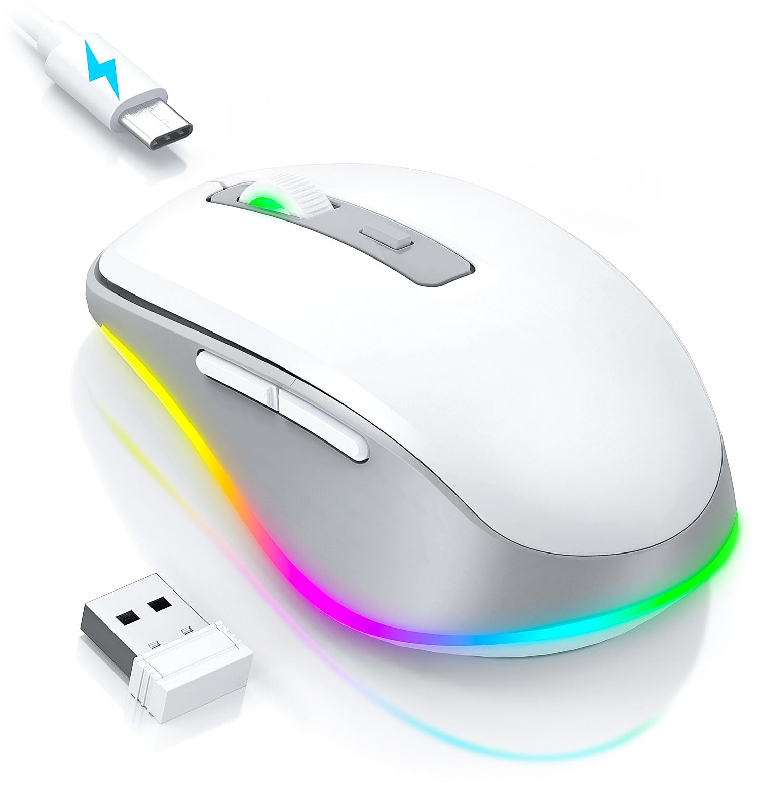PEIOUS Wireless Mouse Jiggler - Undetectable Random Movement USB Mouse with Built-in Mover, Rechargeable Silent Mouse for Laptop/PC to Prevent Sleep Mode - White & Grey - Perfect for Remote Work, Online Meetings & Computer Maintenance