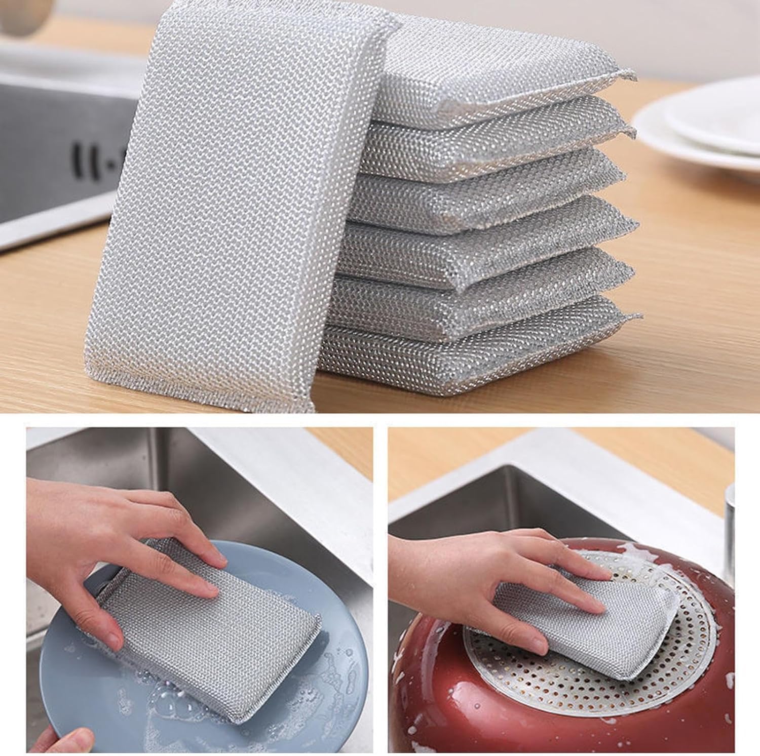 PRACHAND Non-Scratch Sponge Scrubber for Kitchen - Reusable Dish Cleaning Sponge with Steel Wire, Scratch-Proof Scrubber for Pots, Pans & Utensils (4 Pack) - Perfect for Daily Dishwashing and Tough Stain Removal