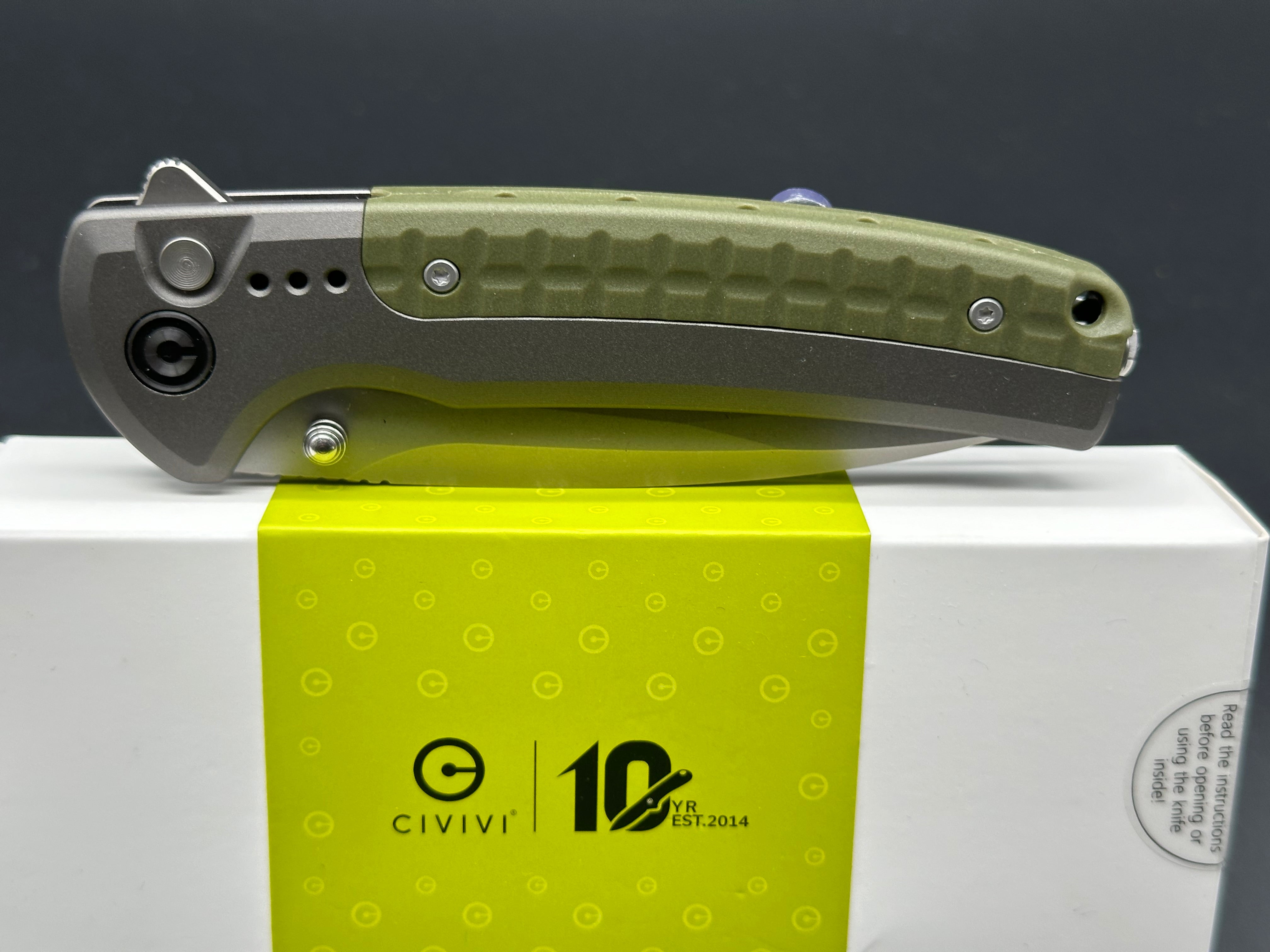 CIVIVI SENTINEL STRIKE II Folding Knife - Gray Aluminum Handle with OD Green Nitro-V Steel Blade - Plain Edge Tactical EDC Knife for Outdoor Camping, Hunting & Survival Gear