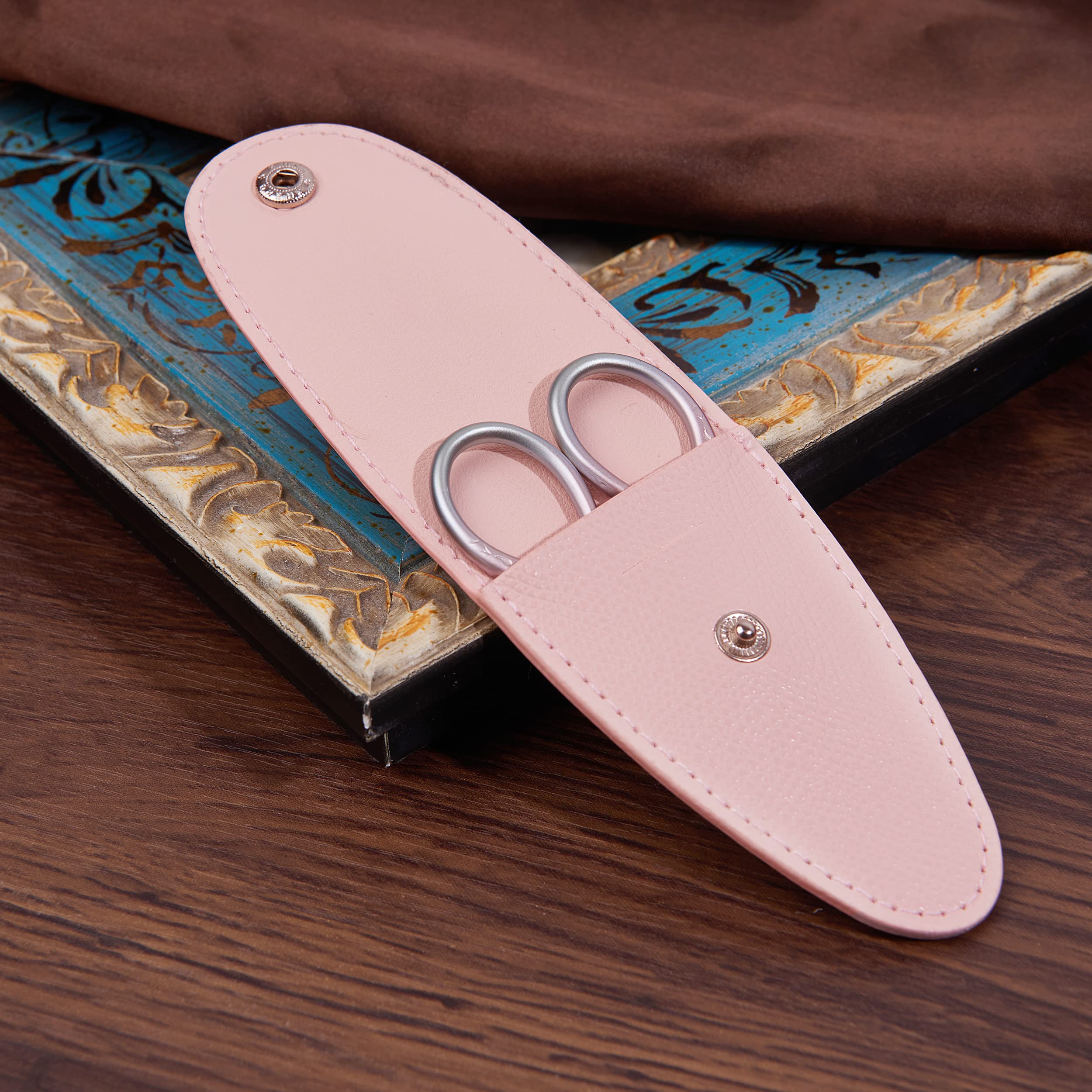 3.6 Inch Small Sewing Scissors - Mini Travel Scissors with Leather Sheath Pouch, All-Purpose Craft Scissors for Sewing, Crochet, Embroidery (Pink & Green) - Perfect for DIY Projects, Travel Kits & Sewing Accessories
